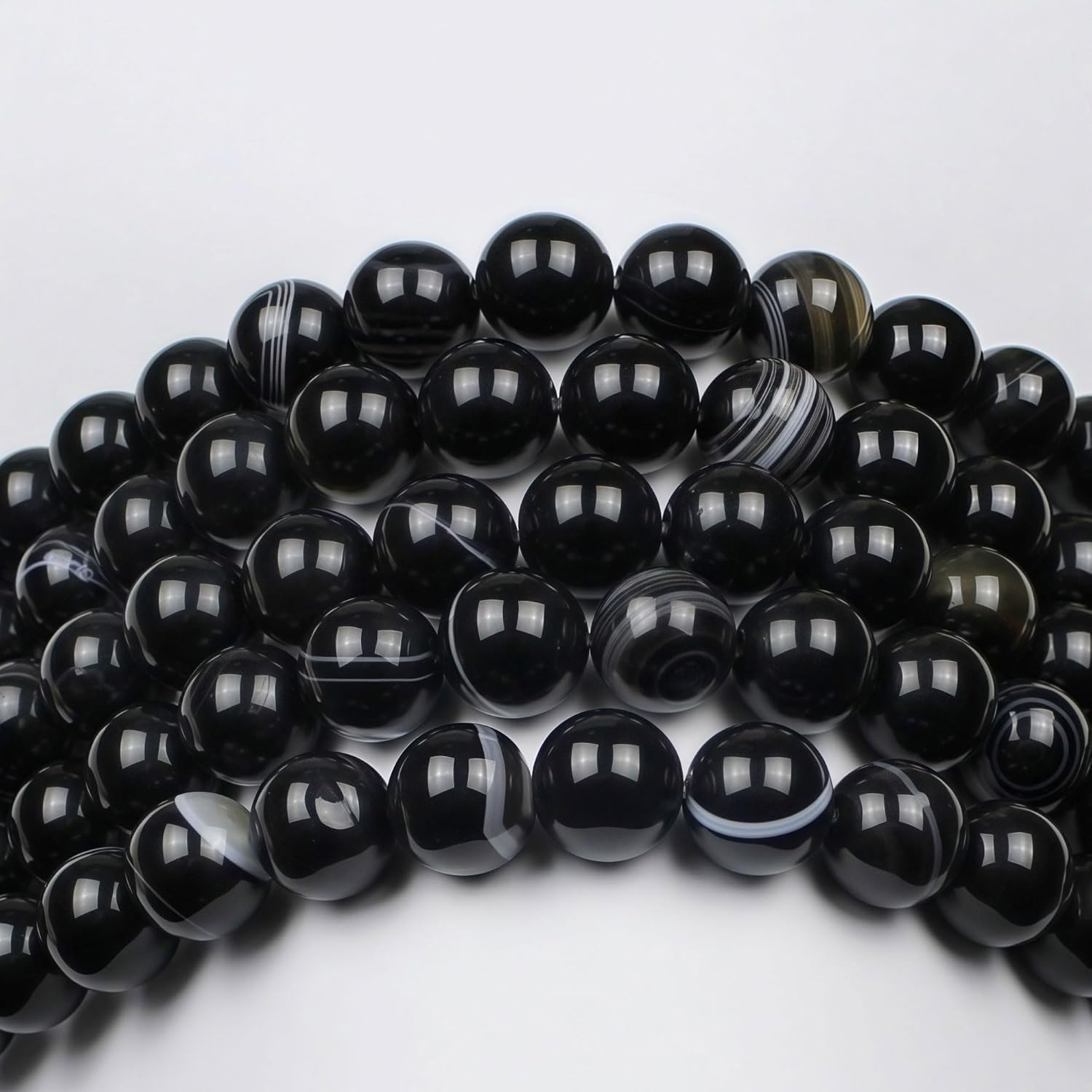 MJDCB Natural Black Striped Agate Round Loose Beads for Jewelry Making DIY Bracelet Necklace (8mm) - Image 6