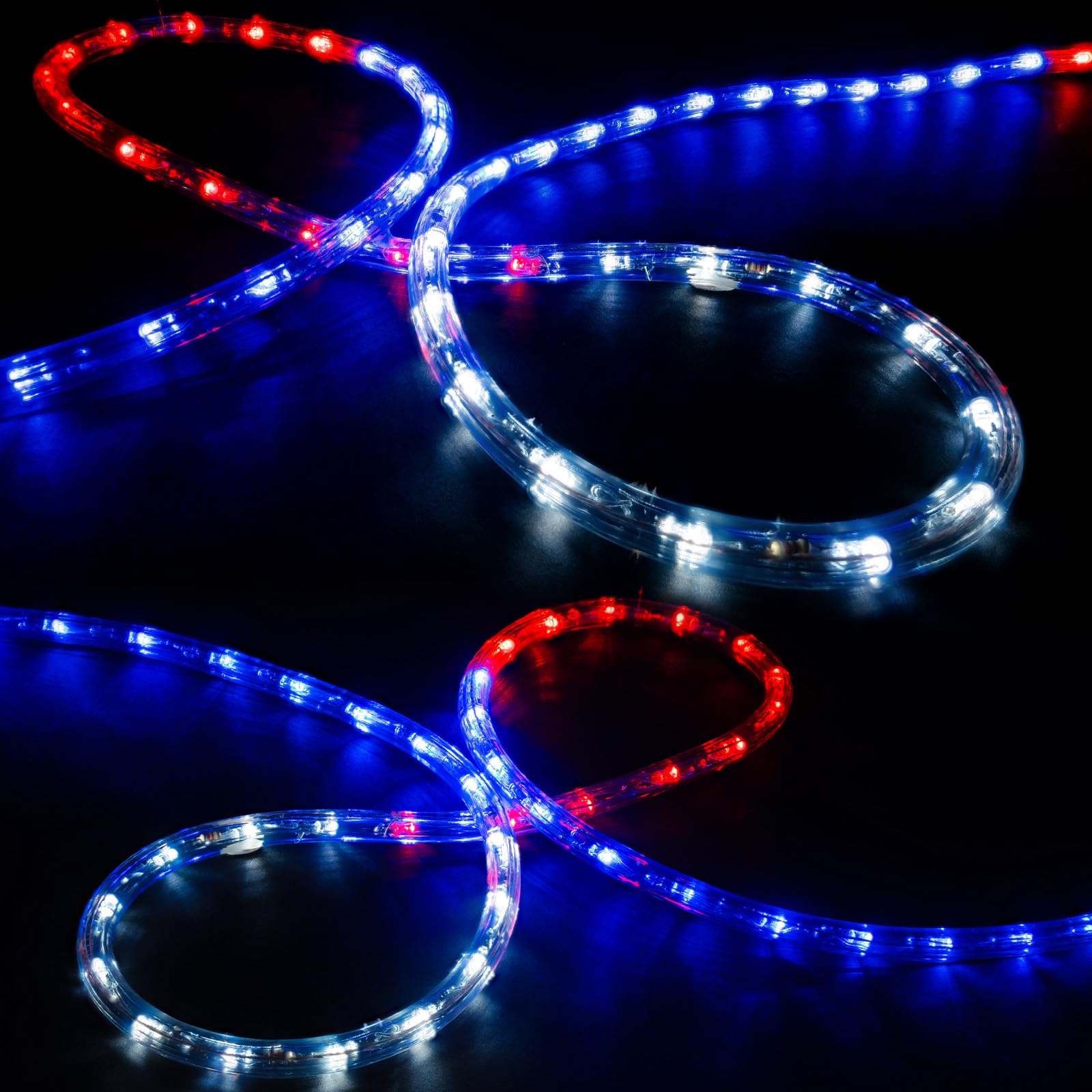WYZworks 576LEDs, 50ft USA Patriotic American Red White Blue, LED Rope Light, Connectable Outdoor Permanent Waterproof Accent Exterior Lighting, ETL Certified, Backyard Patio, Garden, Decorative