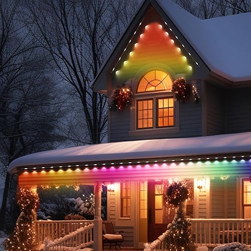 Miniatura 7 de Luces permanentes para exteriores, luces RGB inteligentes para exteriores con aleros de Navidad para casa con control remoto de aplicación, 50 pies