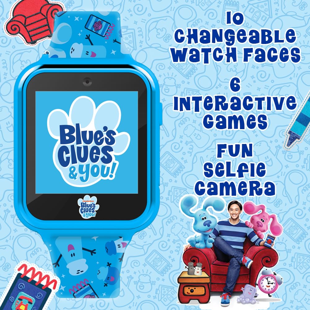 Accutime Blue's Clues & You! - Smart Watch per bambini, touchscreen interattivo con giochi, fotocamera selfie, contapassi, sveglia e cinturino in silicone stampato, adatto per polsi da 14 a 21,6 cm,