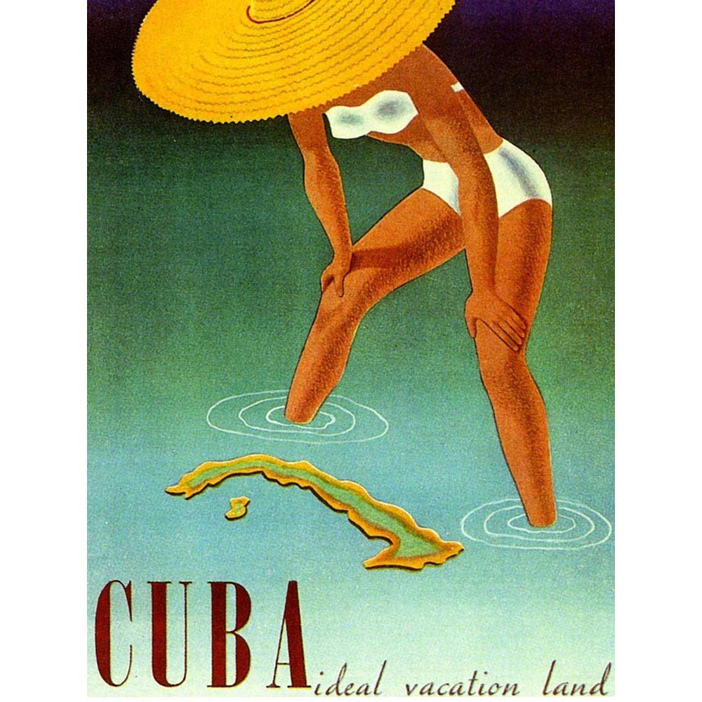 Wee Blue Coo Travel Cuba Caribbean Island Tropical Girl Sea Hat Art Print Poster Wall Decor 12X16 Inch