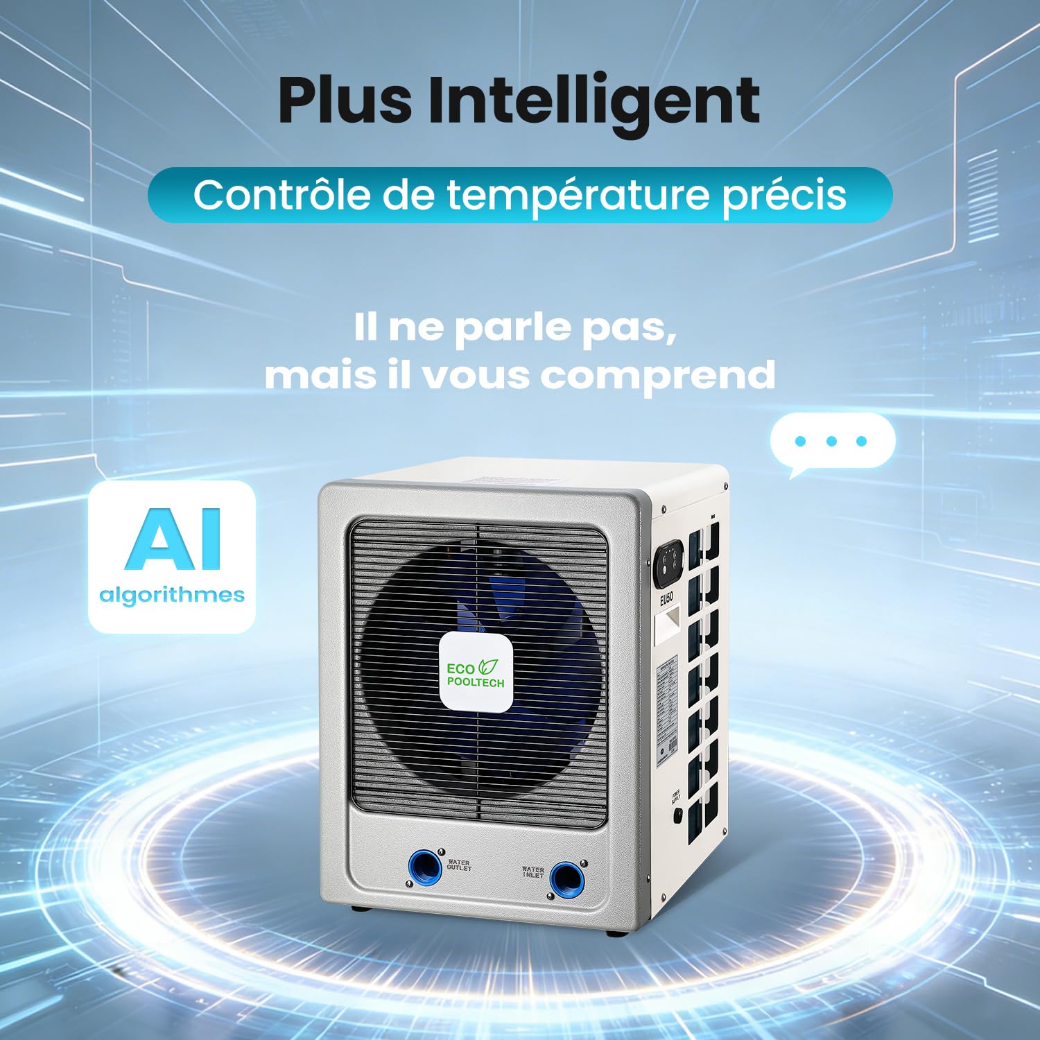 ECOPOOLTECH Bomba de calor Inverter 6 KW Hasta 50 m³ compresor Turbo X Ultra intercambiador de titanio Para Agua Salada Plug & Play