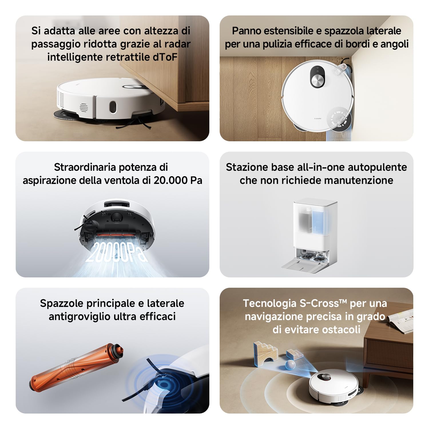 XIAOMI Robot Vacuum 5, Aspirazione potente da 20000Pa, navigazione laser intelligente dToF con sollevamento automatico, corpo ultra-sottile da 8,8 cm