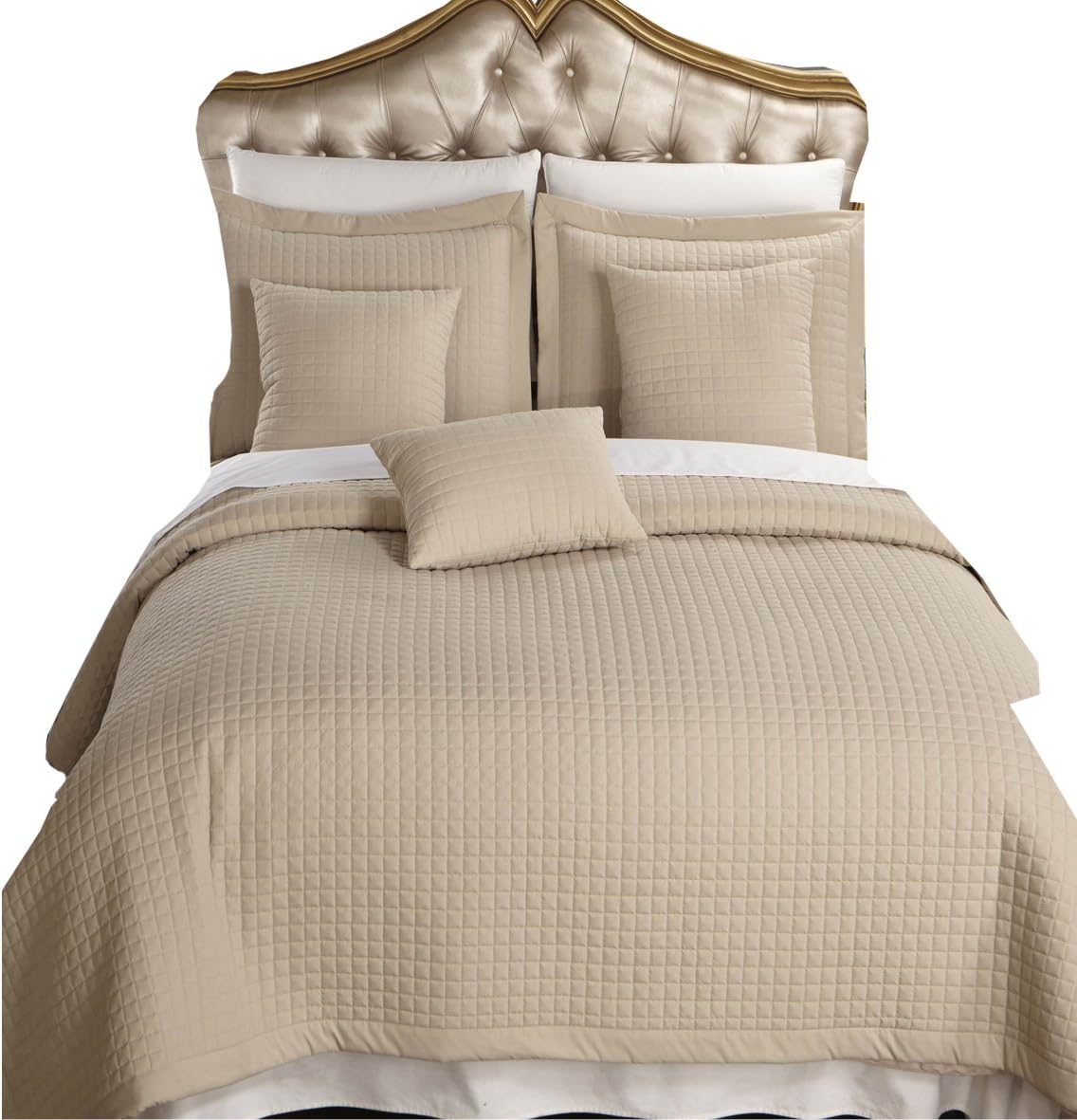 sheetsnthings Luxury Checkered Quilted Wrinkle Free Microfiber Multi-Piece Coverlets Set (Beige, Twin XL)