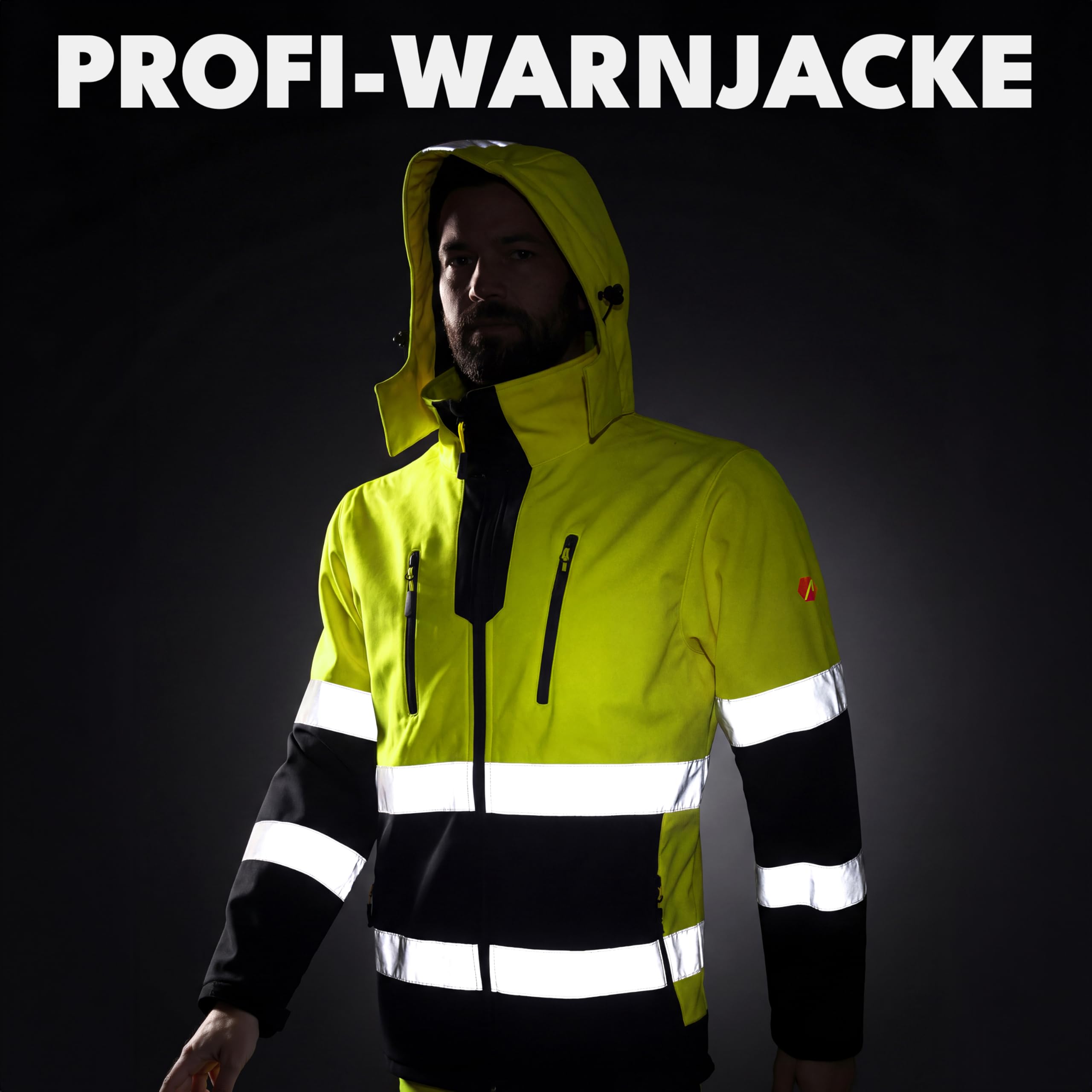 ACE Neon Mocna kurtka ostrzegawcza typu softshell z elementami odblaskowymi i odpinanym kapturem - EN ISO 20471