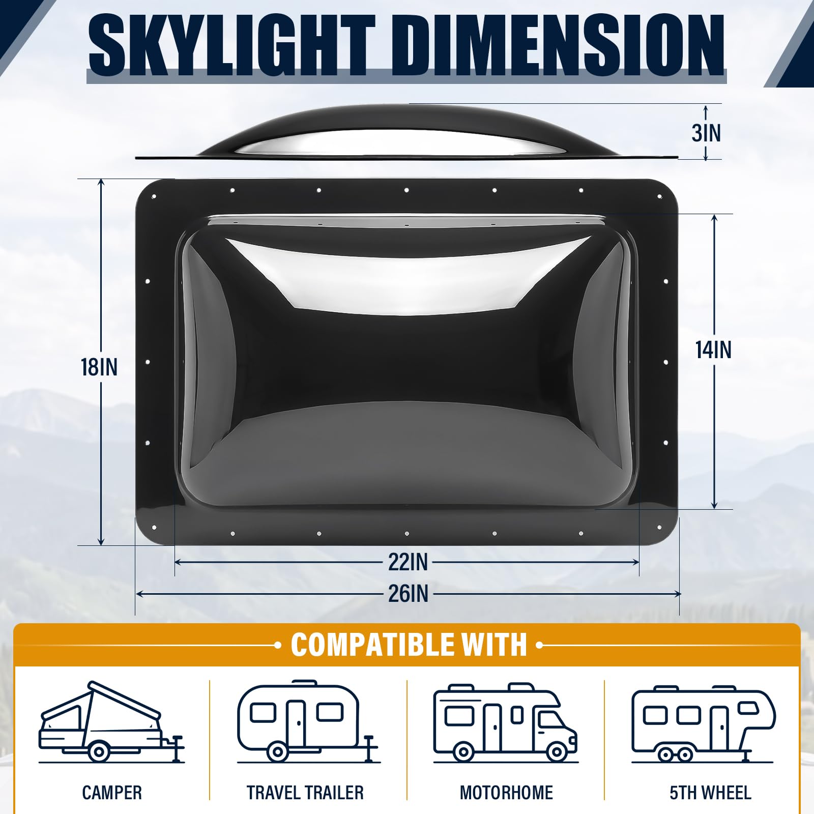 DaisyInner RV Skylight - Repuesto de cúpula exterior universal de 18 x 26 pulgadas, se adapta a aberturas de 14 x 22 pulgadas, resistente a los impactos, cubierta de tragaluz para caravana, caravana