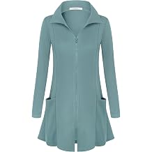 Miusey Womens Zip Up Tunic Sweatshirt Collar Neck Lightweight Long Jacket Cardigans