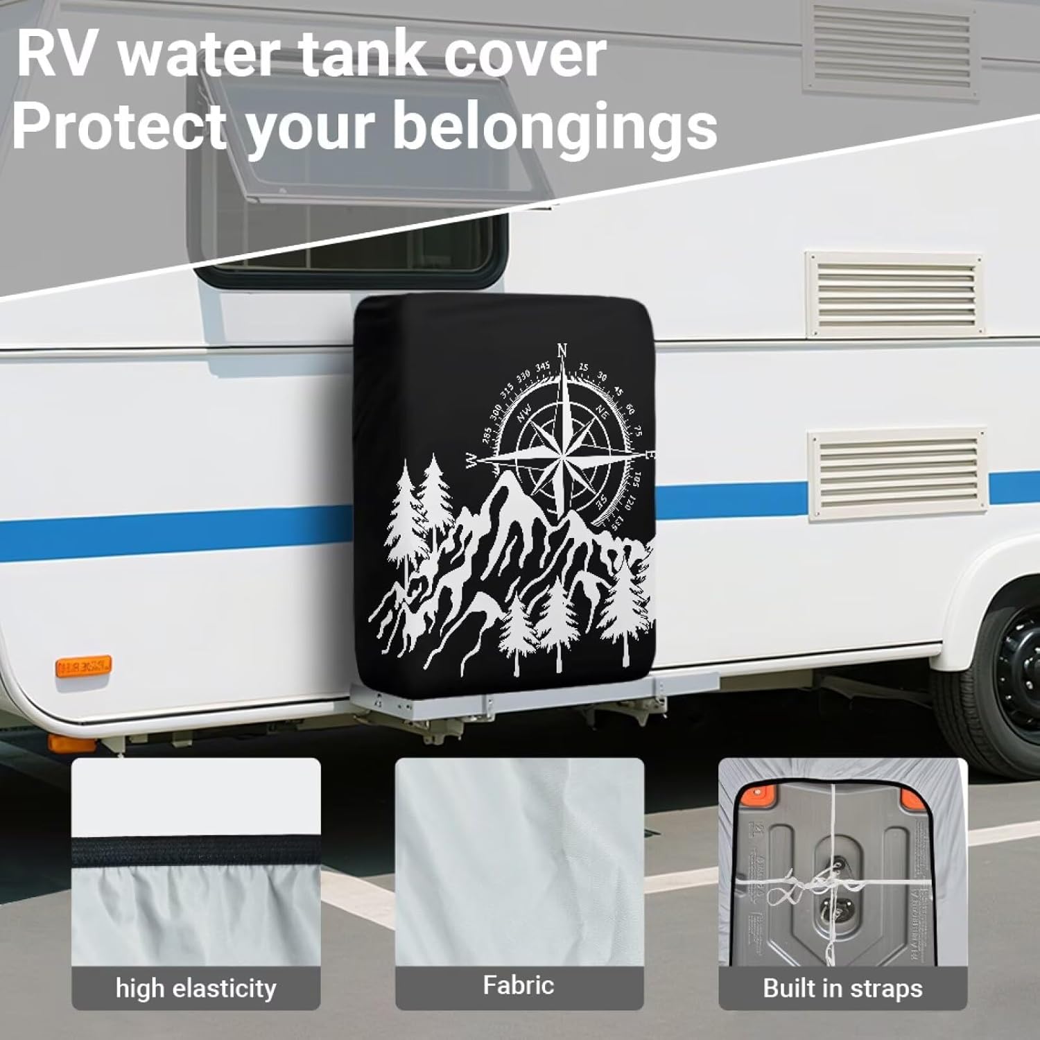 RV Tank Cover Portable Water Tank Cover No Tools Required for Installation Dustproof with Storage Bag for Off-Compass Mountain