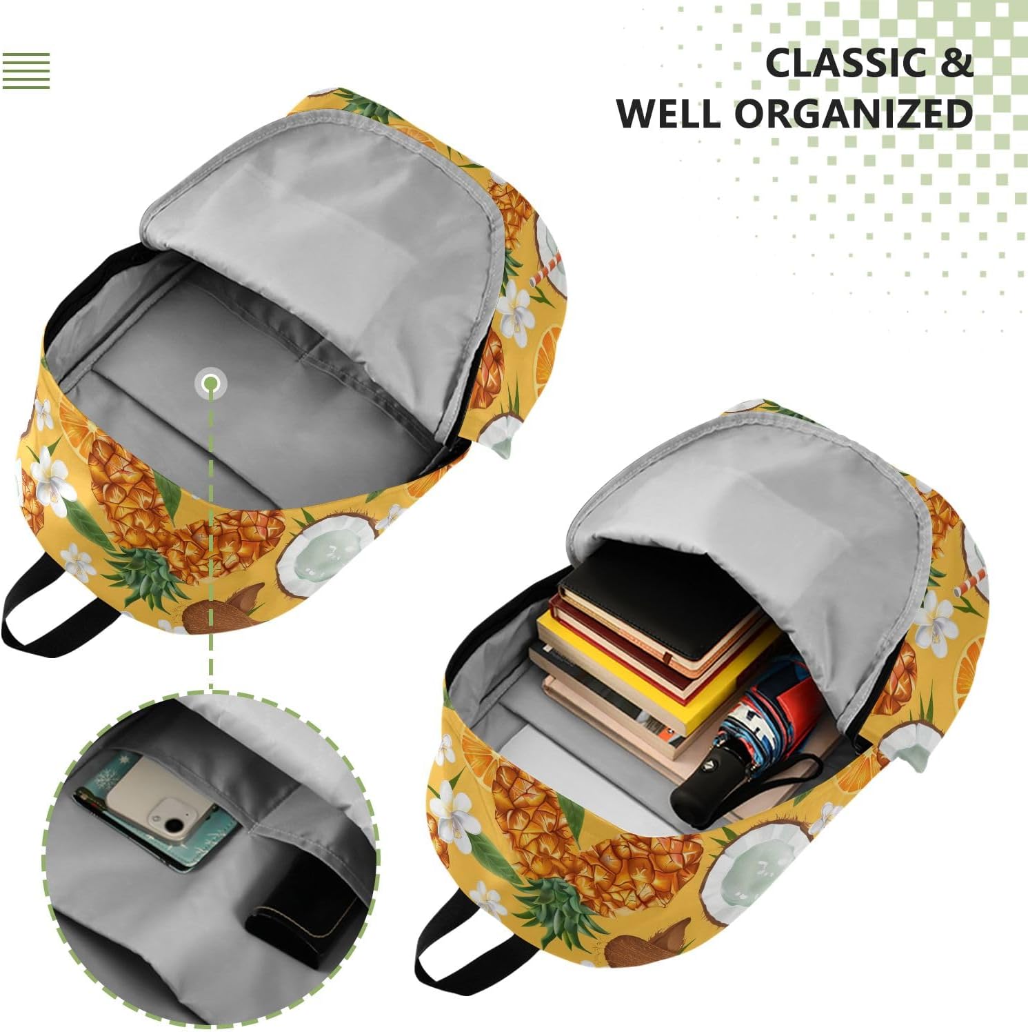 Travel Backpack for Women Laptop Bag Work Fashion Design Daypack Pineapple Coconut Tropical Large Lightweight Outdoor Casual