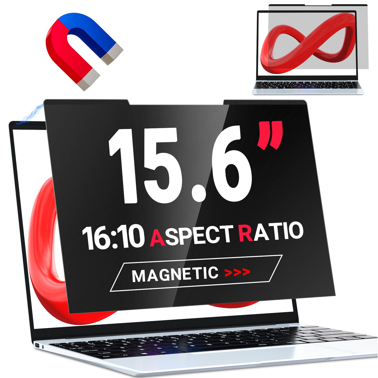 ZOEGAA Magnetischer Laptop Sichtschutz 15.6 Zoll Seitenverhältnis 16:10 für Lenovo Hp Dell Acer Asus, Abnehmbarer Anti Blaulicht Sichtschutzfolie Blickschutzfolie 15,6 Entwickelt&Produziert von ZO