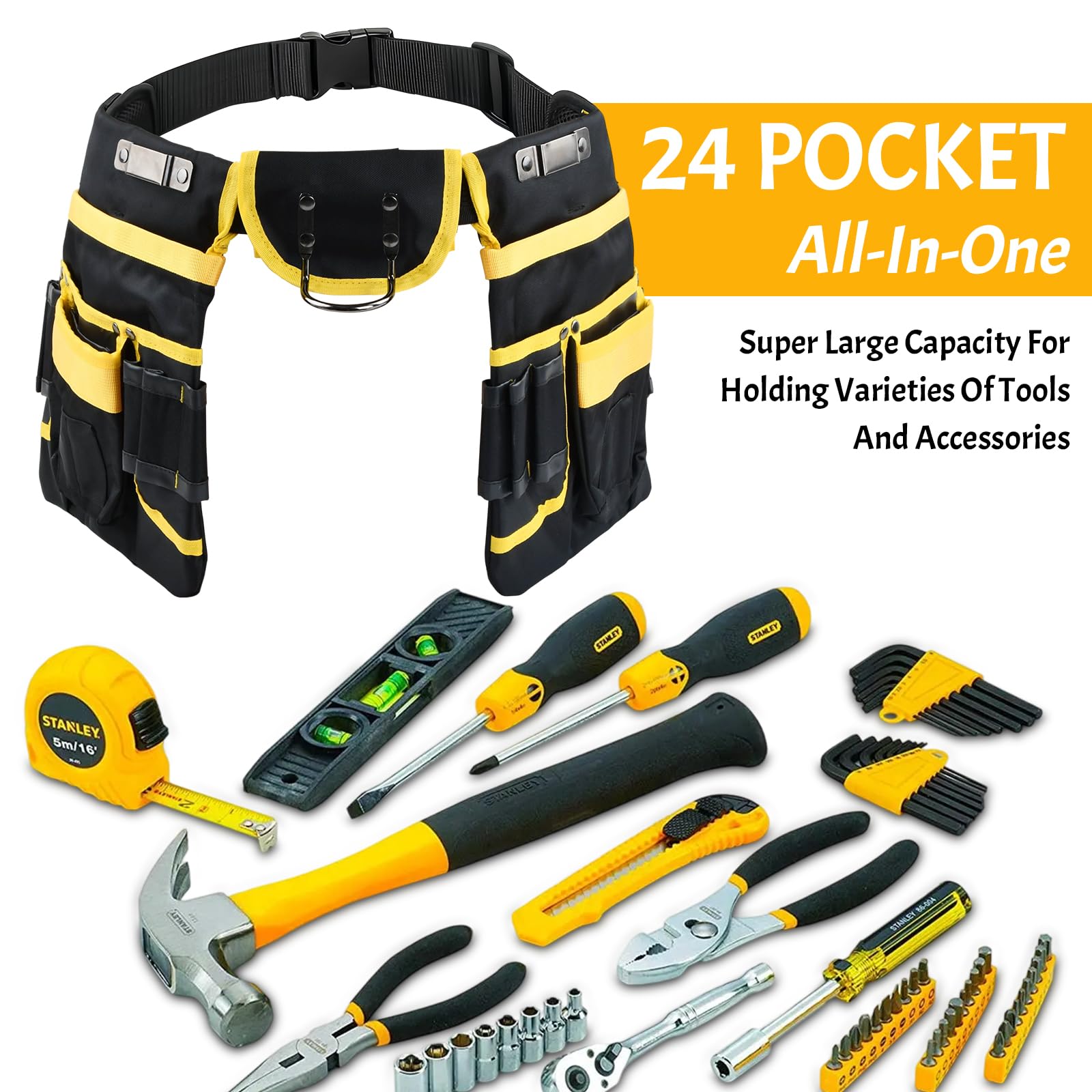 Cinturón de Herramientas, Porta Herramientas Cintura, Magnética Cinturon Portaherramientas Ajustable con 12/28 Bolsillos para Hombre, Electricistas, Carpinteros, Trabajadores de Construcción