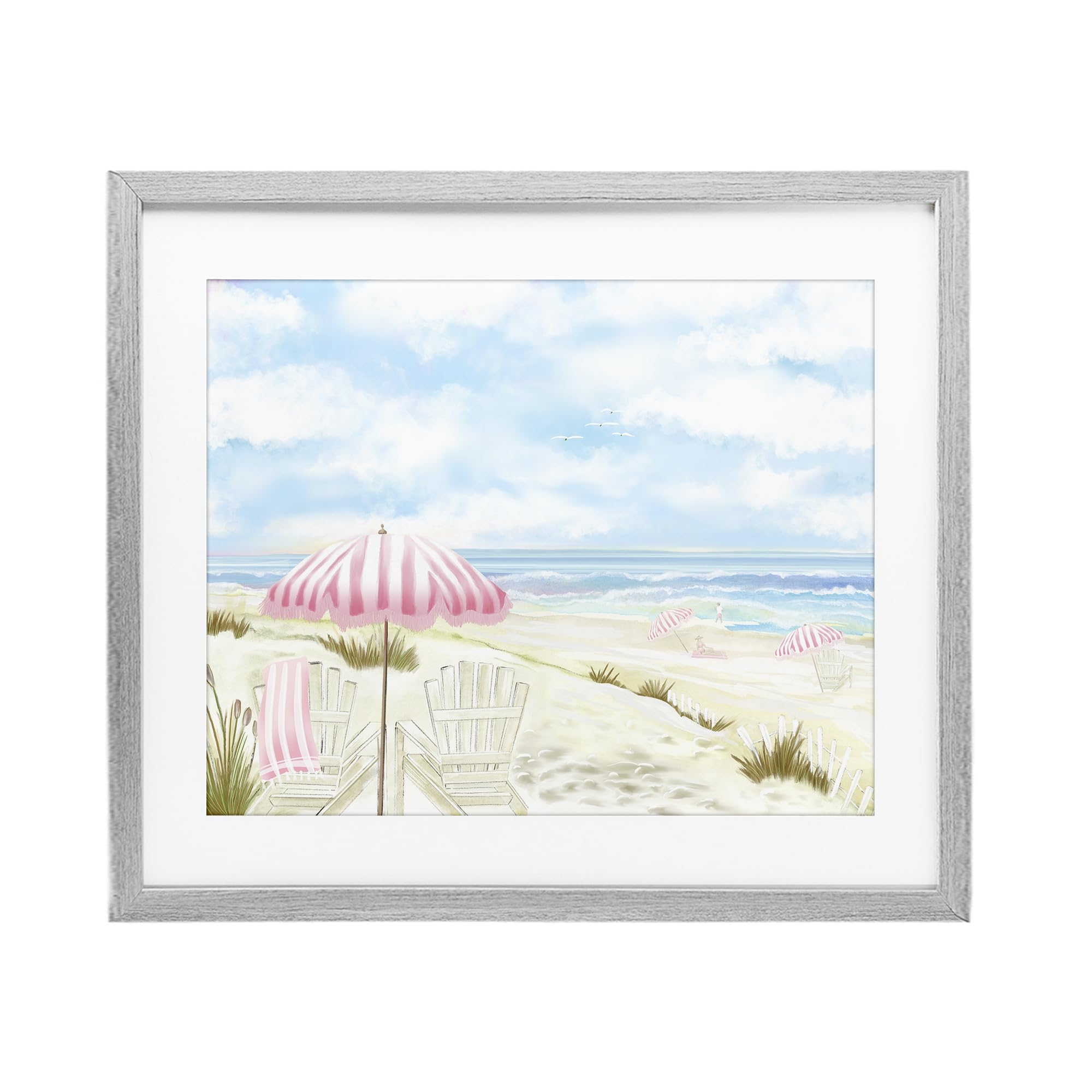 'Seascape with Pink Umbrella'| Framed Print Under Glass