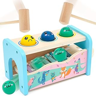 Wooden Hammer Toy Pounding A Ball Toys Ball Drop Toy Slide Out Xylophone Pounding Toys Pounding Bench with 2 Mallets Wooden Toy Fine Motor Skills Educational Toy Gift for Boys Girls
