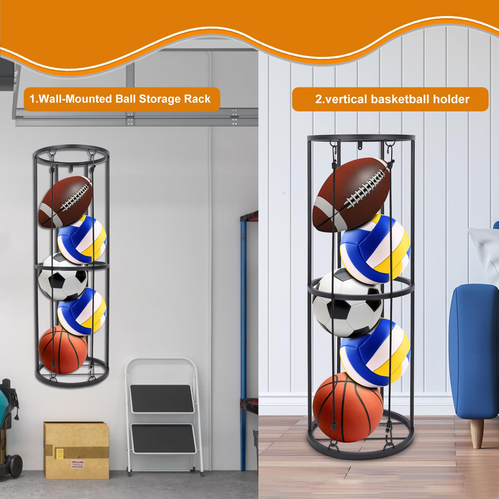 Ballaufbewahrung vertikale Ballregal Garage Organizer abnehmbar Sport Ballhalter Basketball Fußball