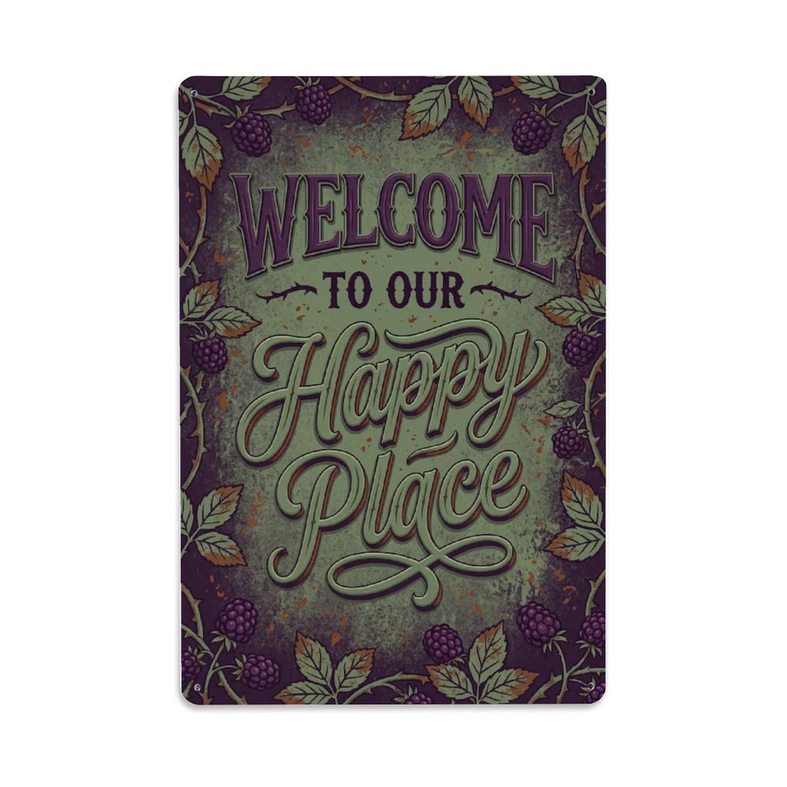Fqnyr Style Welcome To Our Happy Place Worcesterberry Hedge Metal Tin Sign Plaque Wall Decor For Cafe, Club Bar, Office, Home Garden Metal Poster 8X12inch