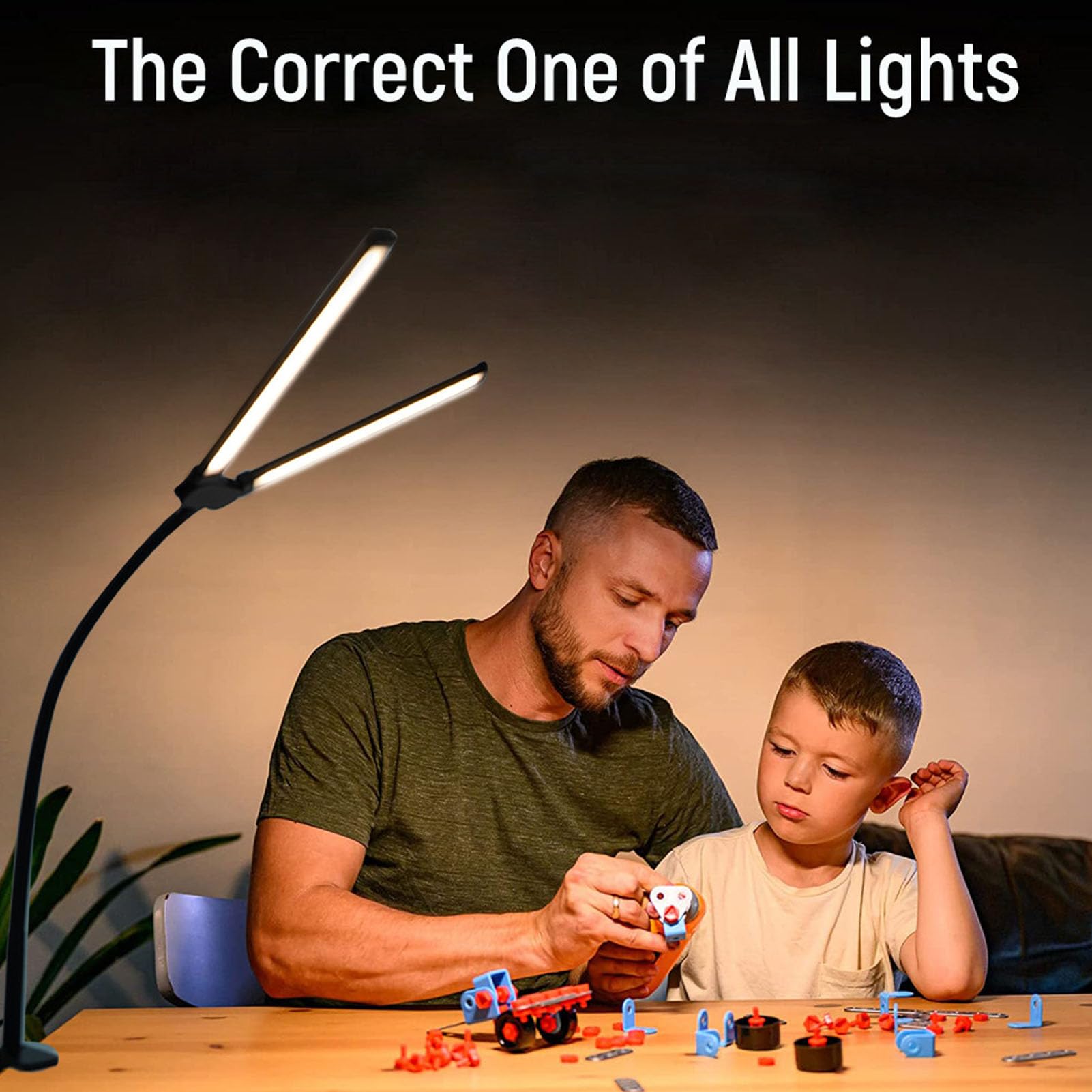 Lampada da Scrivania a LED per Ufficio, Casa, Luminosa Lampada da Scrivania a Doppia Testa con Dimmerabile Continuo in 3 Colori, Lampada a Collo di Cigno Flessibile,