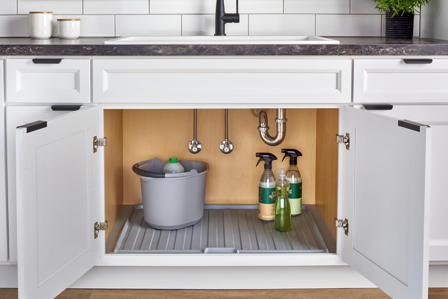 REV-A-SHELF Gray Flexible Polymer Trim-to-Fit Drip Tray for 33" - 36" Sink Base Cabinets