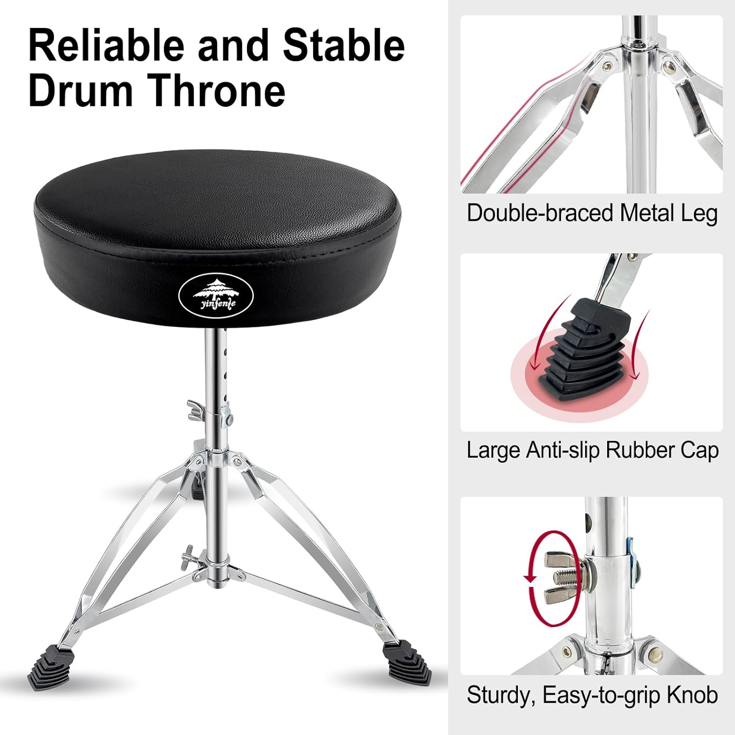 Saddle Drum Throne, Adjustable Height Drum Stool for Adults & Beginner, Ergonomic Padded Seat with Tripod Base, Comfortable Drum Set Stool, Ideal Gift for Drummers Men Teens