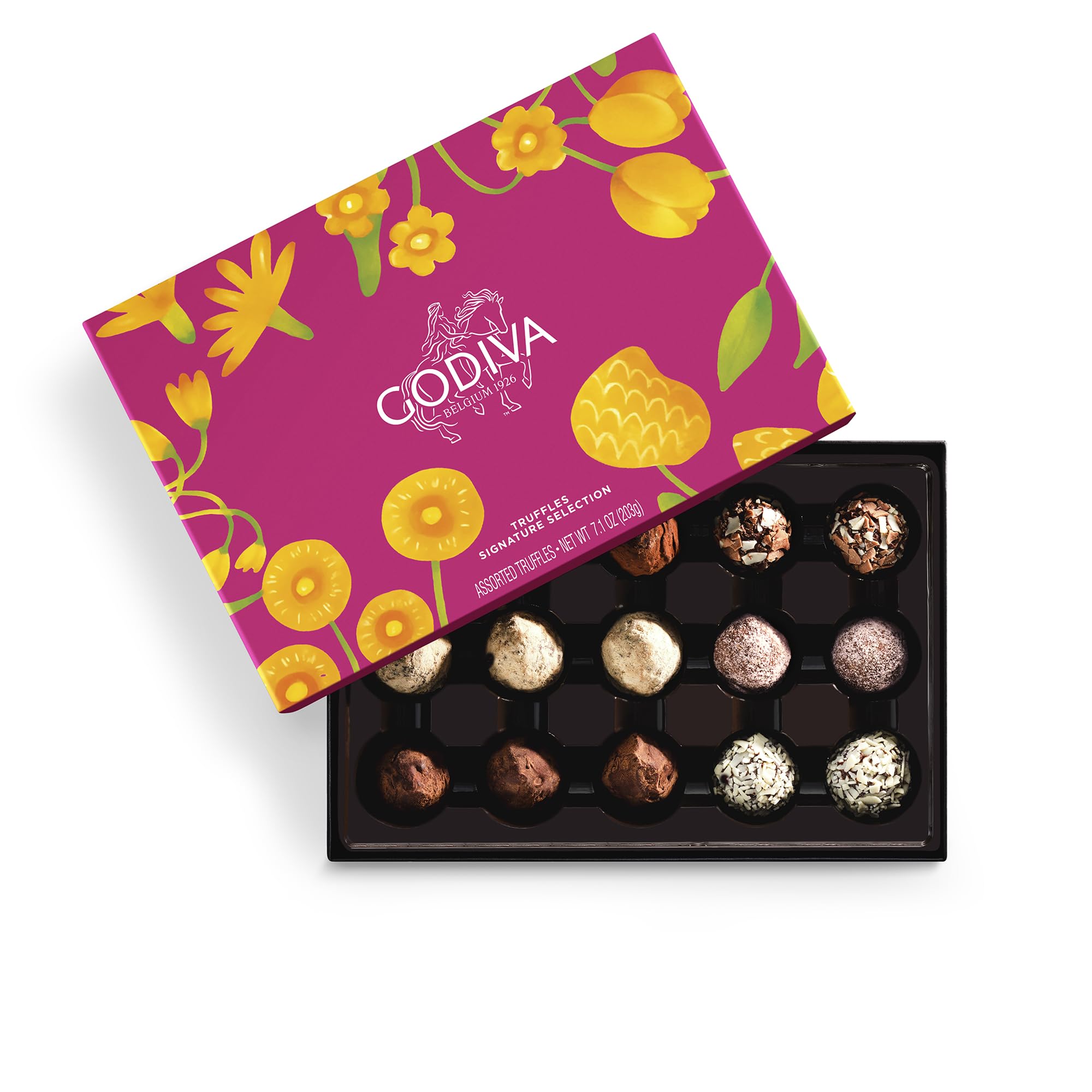 Godiva Signature Truffles Limited Edition Spring Gift Box, Belgian Dark & Milk Chocolates with Ganache Centers, Gourmet Mother's Day Chocolate Gifts, Kosher, 15 Pc 15 Pieces Spring Signature Truffles