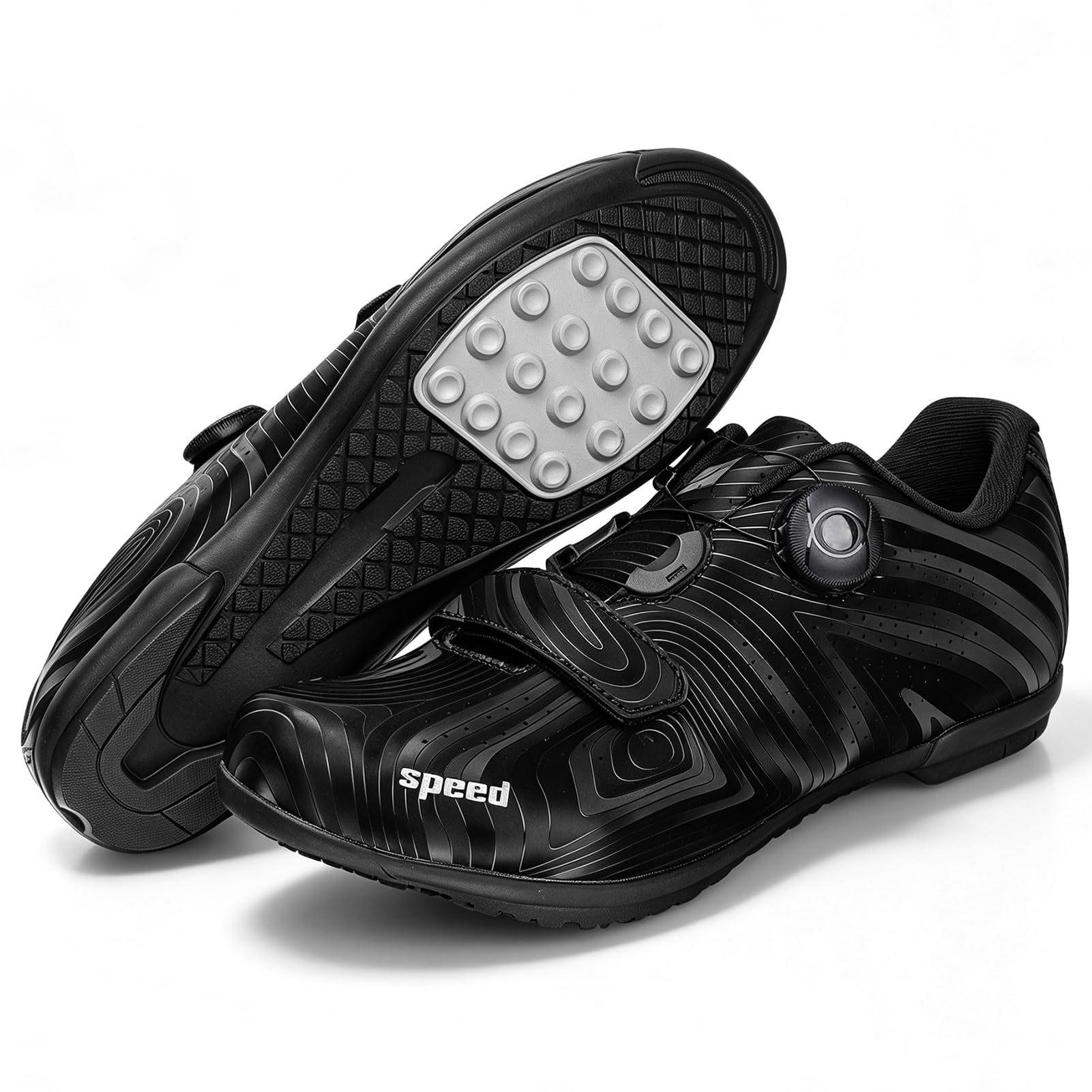 Scarpe da Ciclismo Unisex, Stivali da Bicicletta da Strada E da Mountain Bike Uomo Donna con Suola in Gomma, Sneaker per Ciclismos con Sistema di Allacciatura Rapida BlackStripes 46 EU