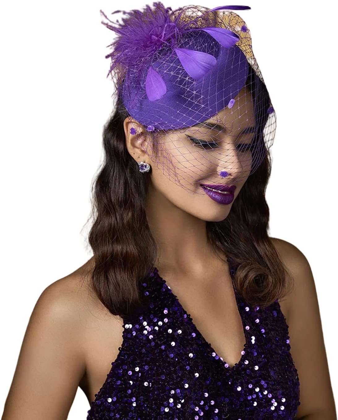 Beret vintage bride crown celebrity party theme party dinner head flower feather mesh