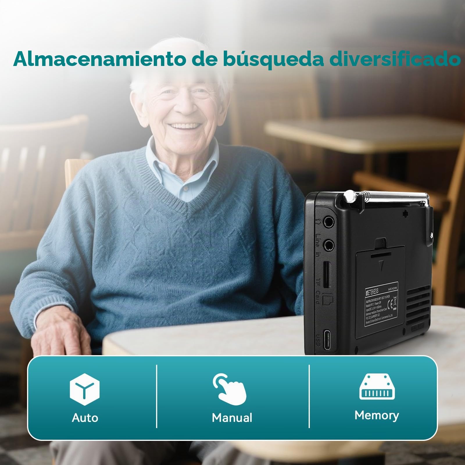 Retekess V115 Radio Portátil Pequeña, Radio a Pilas, Am FM SW, TF/USB, 3 Modos de Grabación, Tiempo de Sueño, Pantalla LCD, Radios Pequeñas Digitales con MP3 Familia, Exterior, Emergencia, Regalo