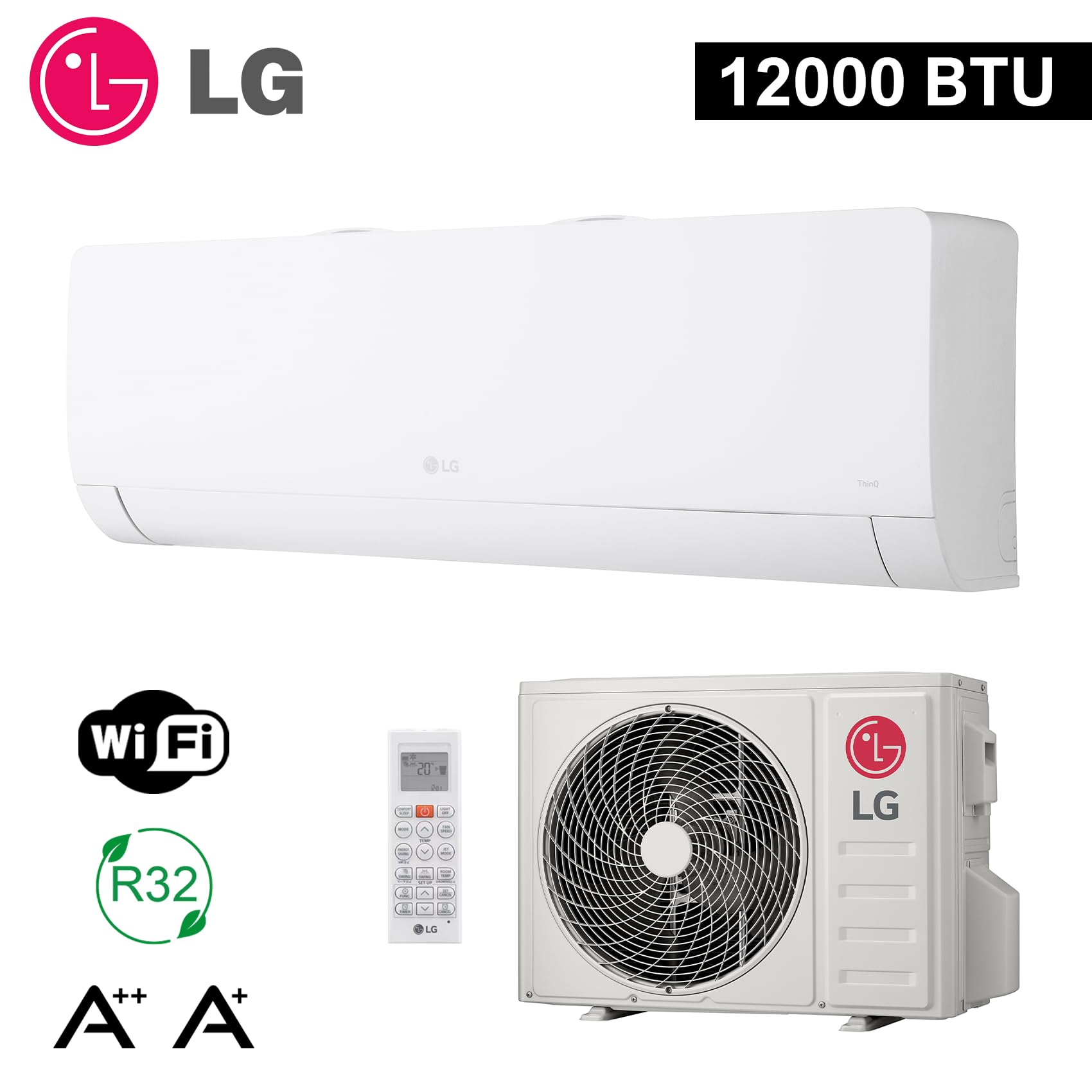 LG Climatizzatore Mono Split Libero WZ WZ12AWN.SNU1+WZ12AWU.SUU1, 12000 Btu, Condizionatore con Pompa di Calore R32, WiFi Integrato, A++/A+, Bianco Opaco