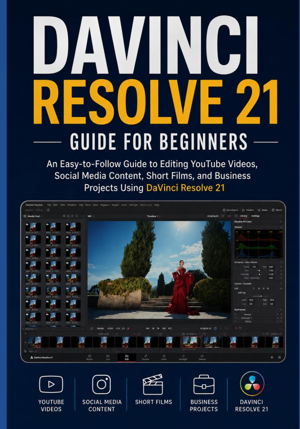 DAVINCI RESOLVE 21 GUIDE FOR BEGINNERS: An Easy-to-Follow Guide to Editing YouTube Videos, Social Media Content, Short Films, and Business Projects Using DaVinci Resolve 21