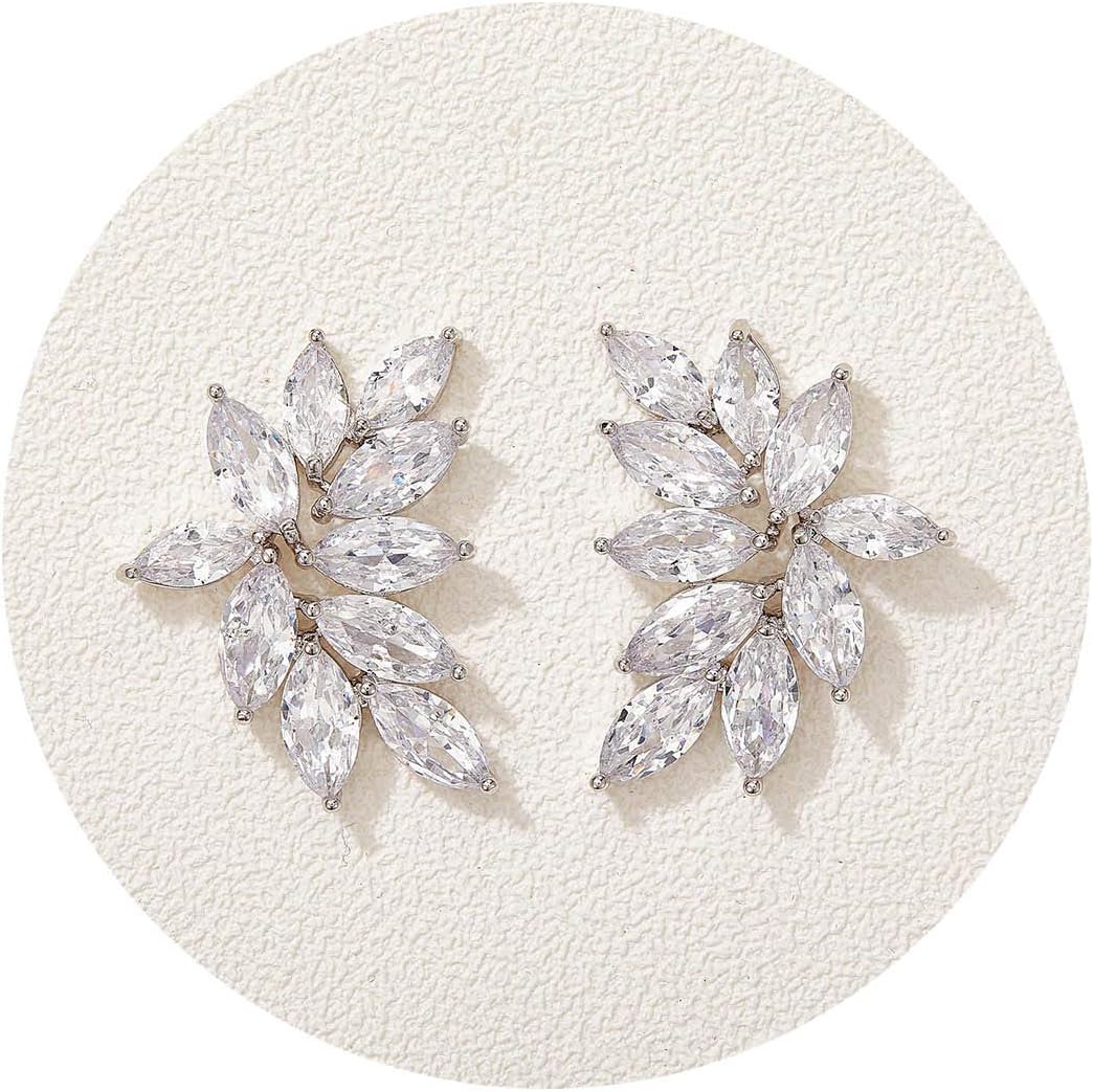 SWEETV Marquise Bridal Wedding Earrings for Brides Bridesmaids, Crystal Cubic Zirconia Rhinestone Cluster Stud Earrings for Women, Prom