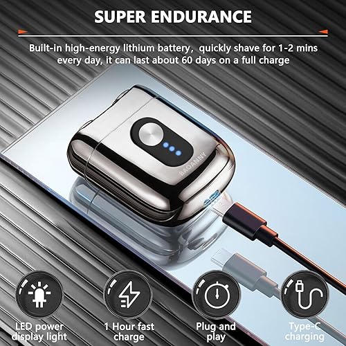 Miniatura 5 de Portable Rotary Shaver, Mini Electric Razor for Men, Alloy Body & Magnetic Shaving Head, Wet and Dry Shaving,Waterproof, Cordless Electric Razor