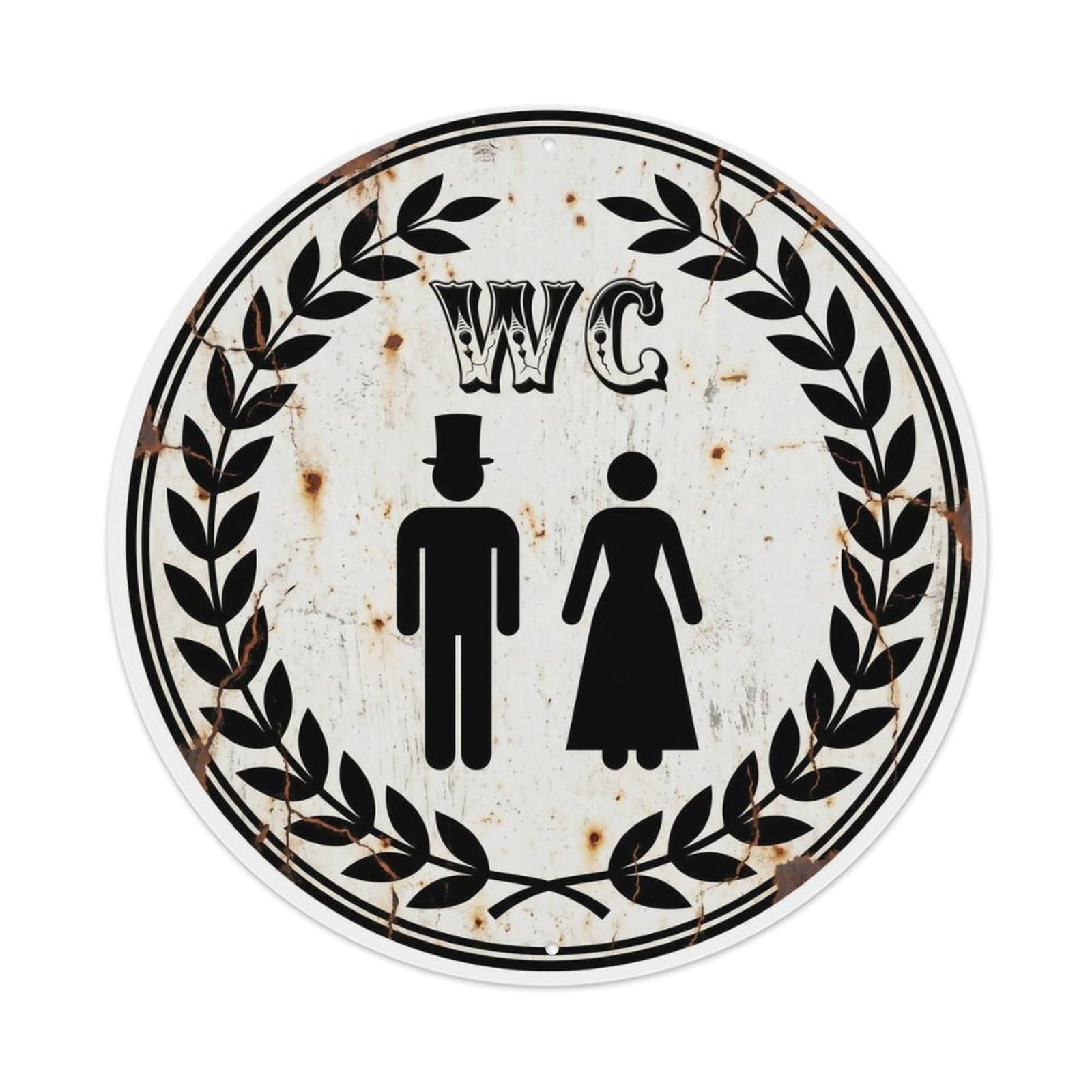 Toilet （WC） Vintage Weathered Emblem Metal Tin Sign Plaque Wall Decor for Cafe, Club Bar, Office, Home Garden Round Metal Poster 8x8Inch