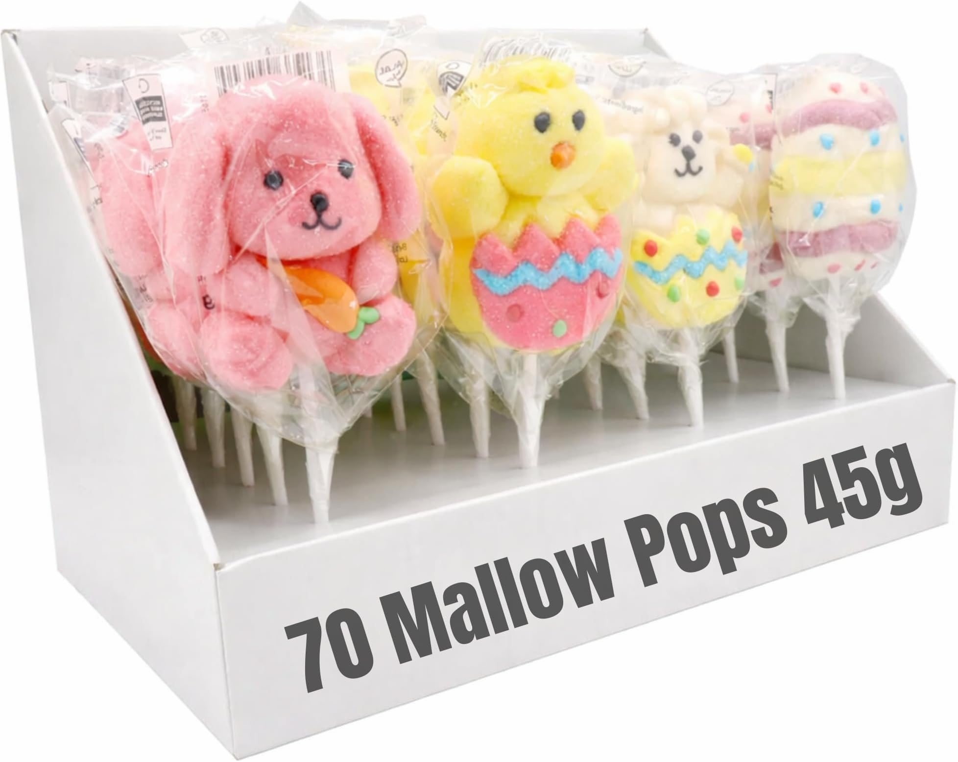Spring Mallow Pops 45g Fruit Flavoured Marshmallow Lollipop Individually Wrapped Easter Sweets Bunny, Chick, Sheep & Egg Shapes – Kids Treats for Easter Baskets & Party Bags (60 Pack)