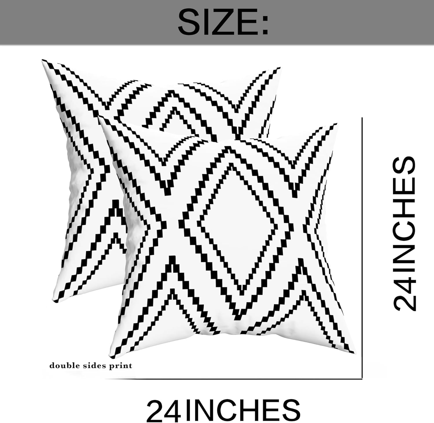 Outdoor Pillow Covers Set of 2, Waterproof Boho Throw Pillow Covers Geometric Pillow Cases for Patio Garden, White More (Black&White-02, 24x24 Inch)