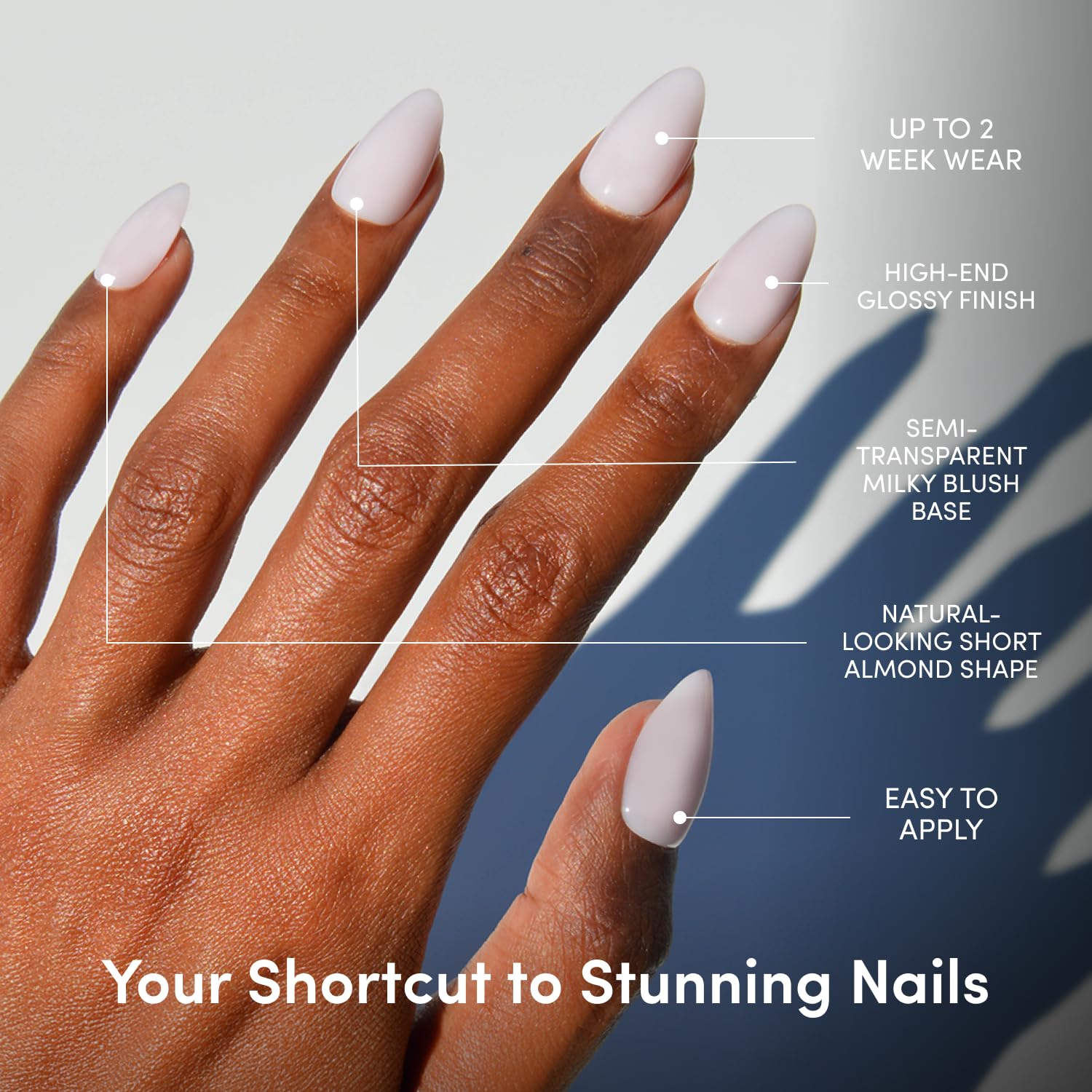 Glamnetic Press on Nails Kunstnägel, kurz, mandelfarben, glänzend, 30