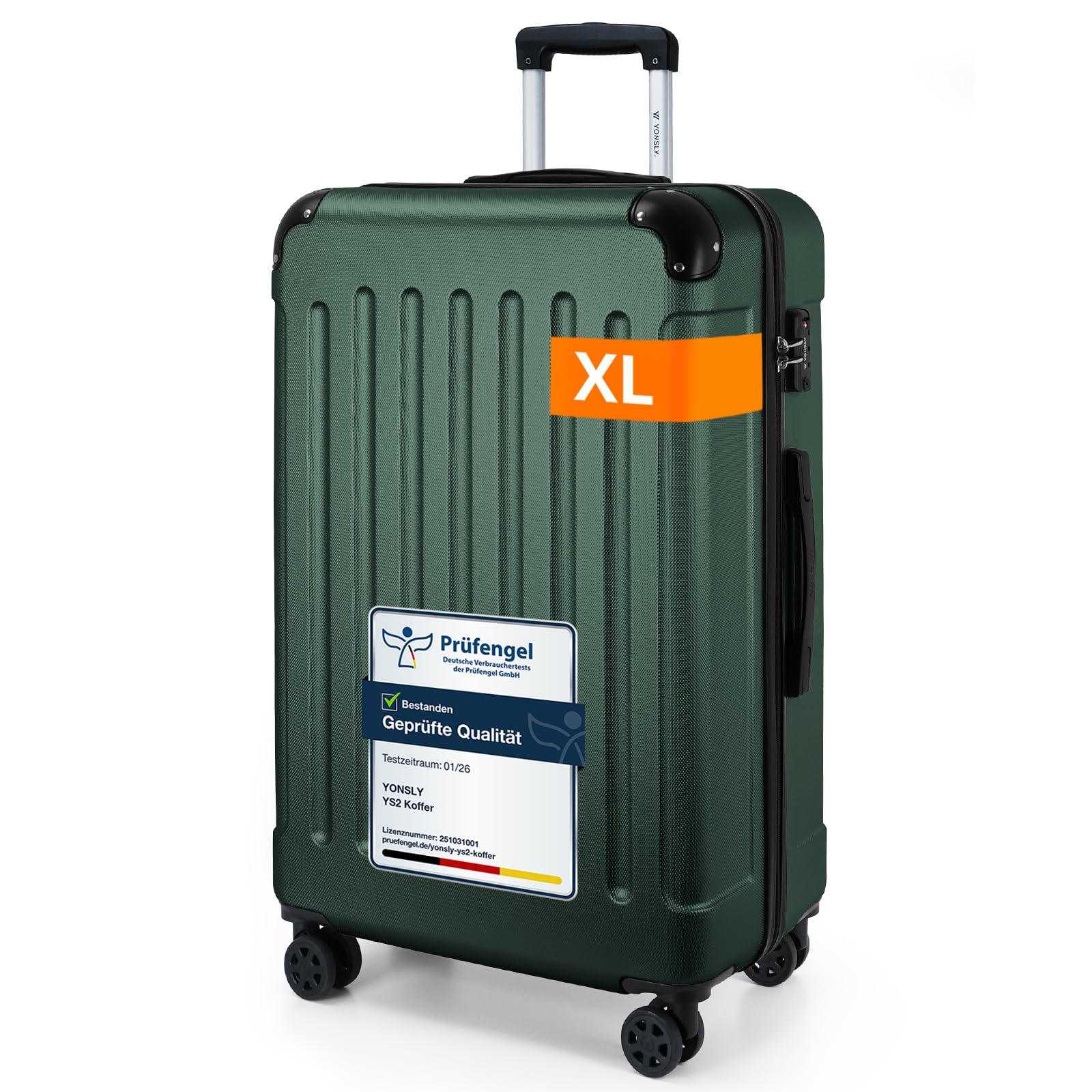 YONSLY Gepäck Reisekoffer, Trolley Rollkoffer Handgepäck, Hartschalenreisekoffer mit 360° Lenkrollen, Zahlenschloss, Mehrstufiger Teleskopgriff