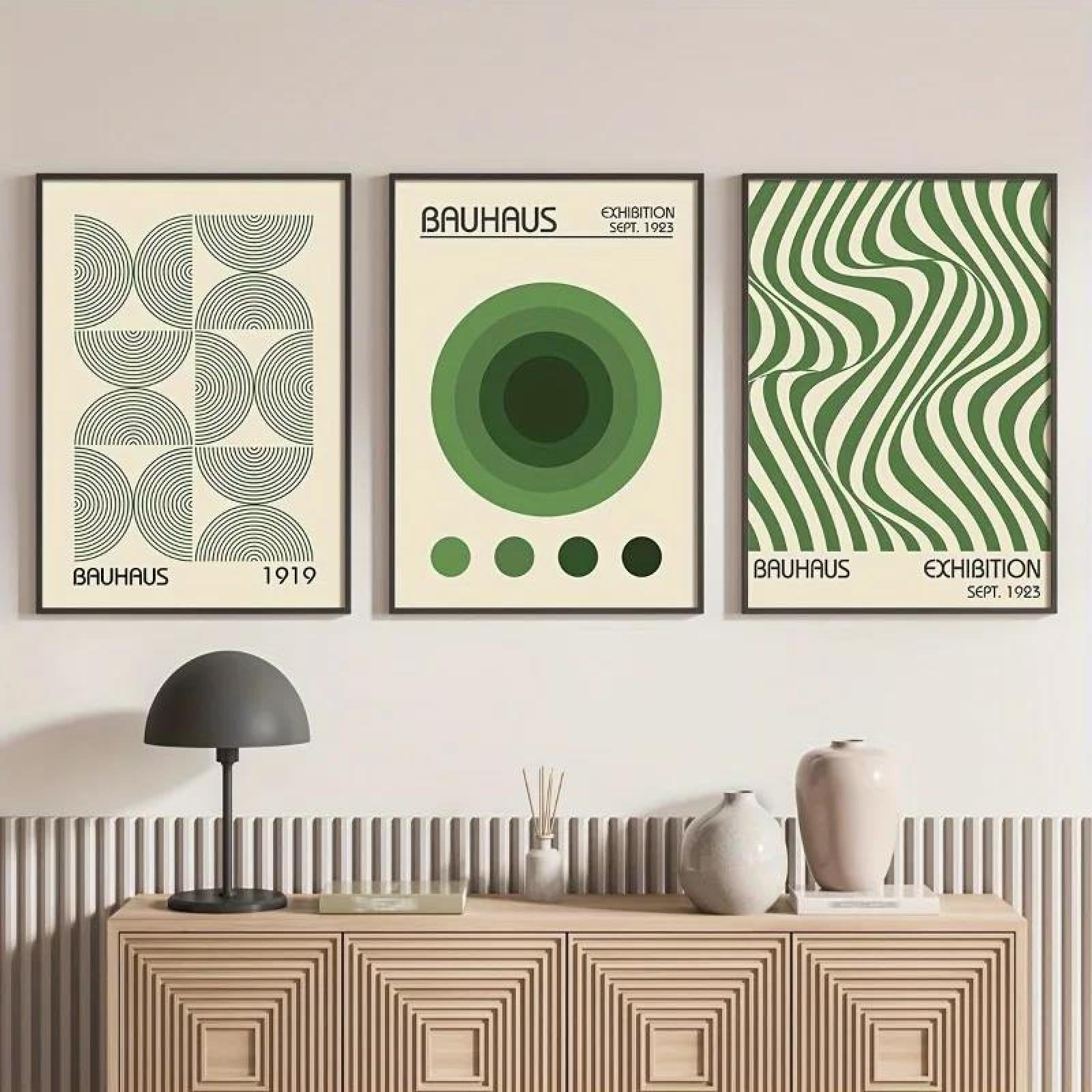 Baibexing Abstract Green Bauhaus Geometric Canvas Painting Wall Art Poster Prints Minimalist Picture For Home Decor 30X40Cmx3Pcs Unframed