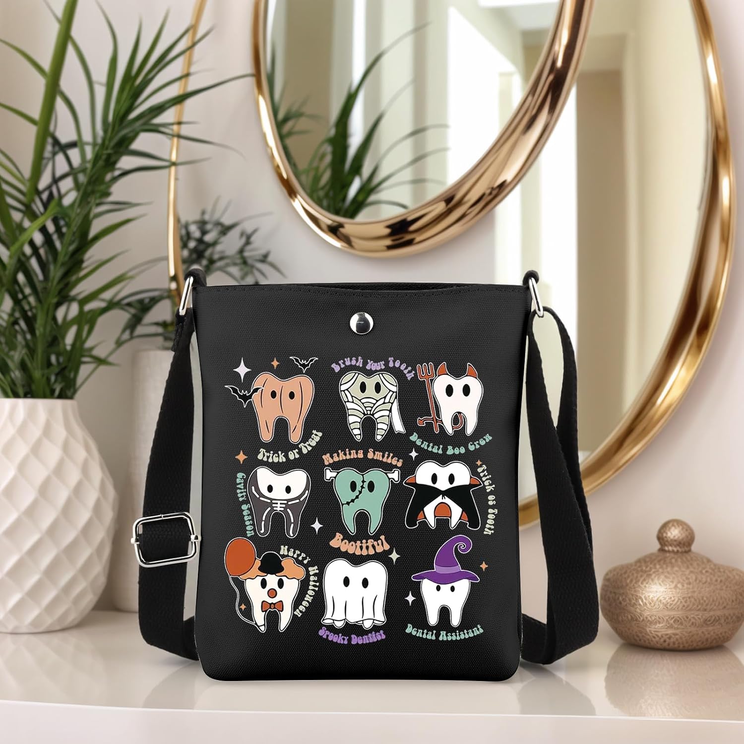 TSOTMO Halloween Dental Office Crossbody Bag Dental Hygienist Gift Funny Gift for Dentist Dental Assistant Shoulder Bag image 3