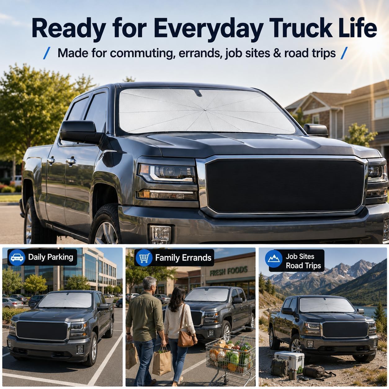 Windshield Sun Shade Umbrella, 99% UV Block, Nano Ice Coating, 61 x 33 in