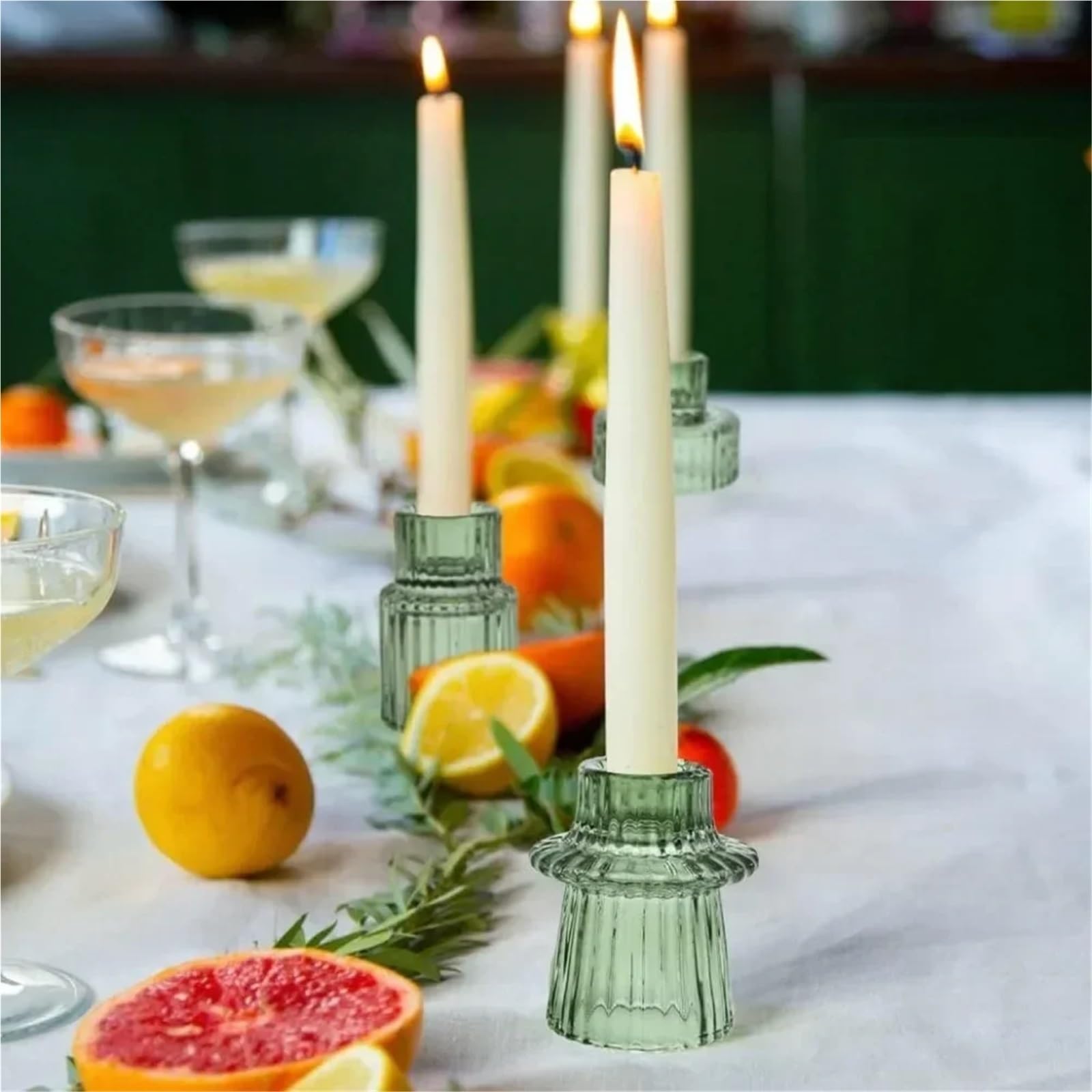 Portavelas Candelabro de Cristal cónico Corto y pequeño for Centro de Mesa, decoración de Bodas y cenas.(3Pcs Green)