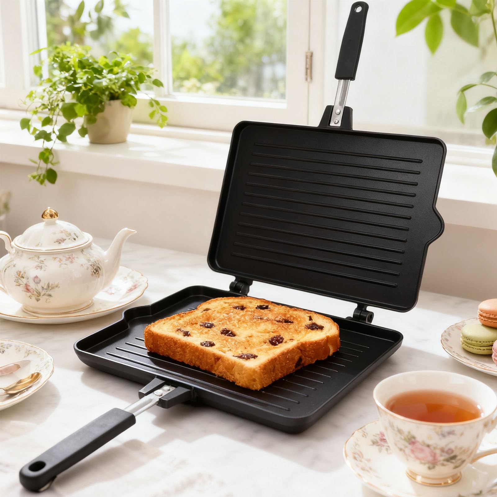 Yosoo Health Gear Patelnia Grillowa z powłoką nieprzywierającą, Dwustronna Patelnia ze Stopu Aluminium do Szybkich śniadań, Idealna do Grillowanych Kanapek i Gotowania dla Całej Rodziny