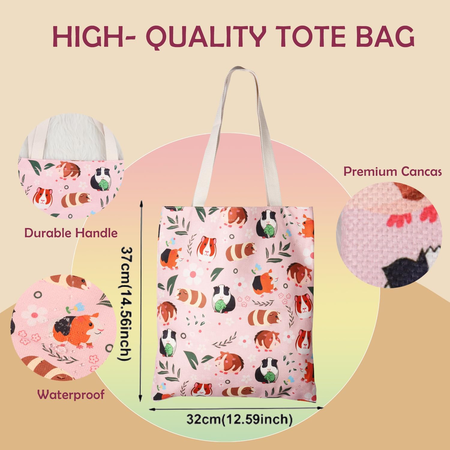 LEVLO Guinea Pig tote Bag Guinea Pig Gifts For Girls Women Gifts For Guinea Pig Lovers Cute Animal Guinea Pig tote Bag (Cotton - Image 2