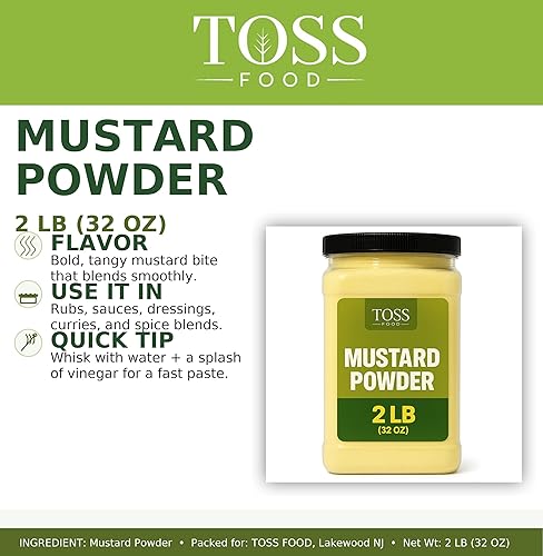 Miniatura 3 de TOSS Polvo de mostaza molida  Especias de cocina a granel de 2 libras  Mostaza amarilla seca para condimentos, adobos, salsas y encurtidos