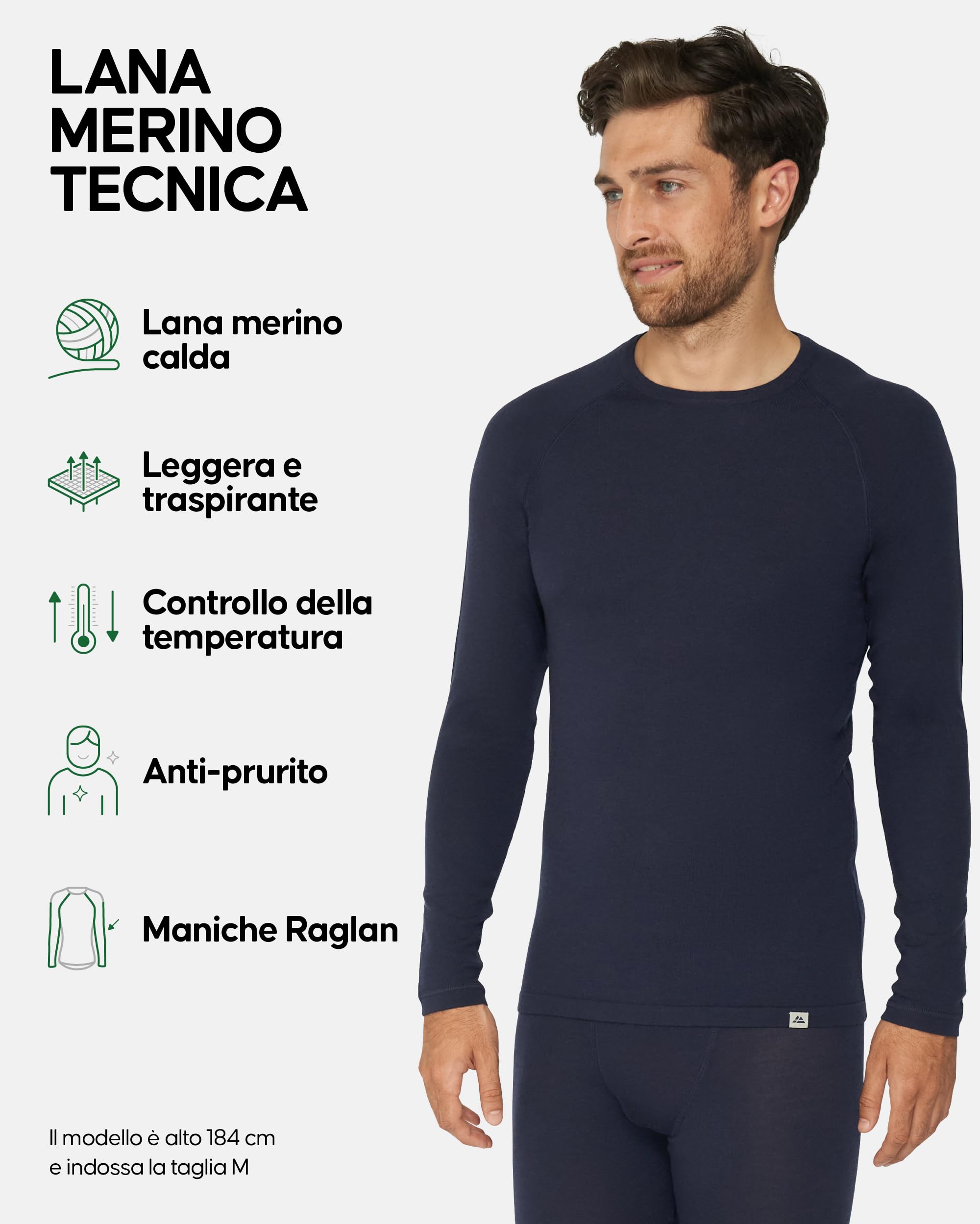 DANISH ENDURANCE Maglia Termica Uomo in Lana Merino, Manica Lunga, Intimo Termico per Sci, Trekking, Escursionismo con o Senza Chiusura Zip