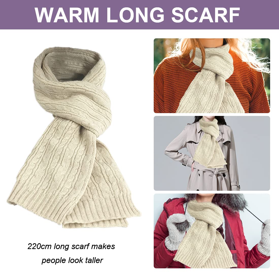 Warmiehomy Set de Bufandas y Guantes y Sombreros de Invierno, 3 Piezas Conjunto de Gorros y Estolas Guantes de Punto, Suave Cálido, para Mujer Hombre Adultos y Niños