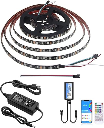 ALITOVE Tira de luces LED direccionables RGB WS2811 de 12 V, 16.4 pies, 300 luces LED RGB de color de ensueño (12 V 6 A PS y controlador de