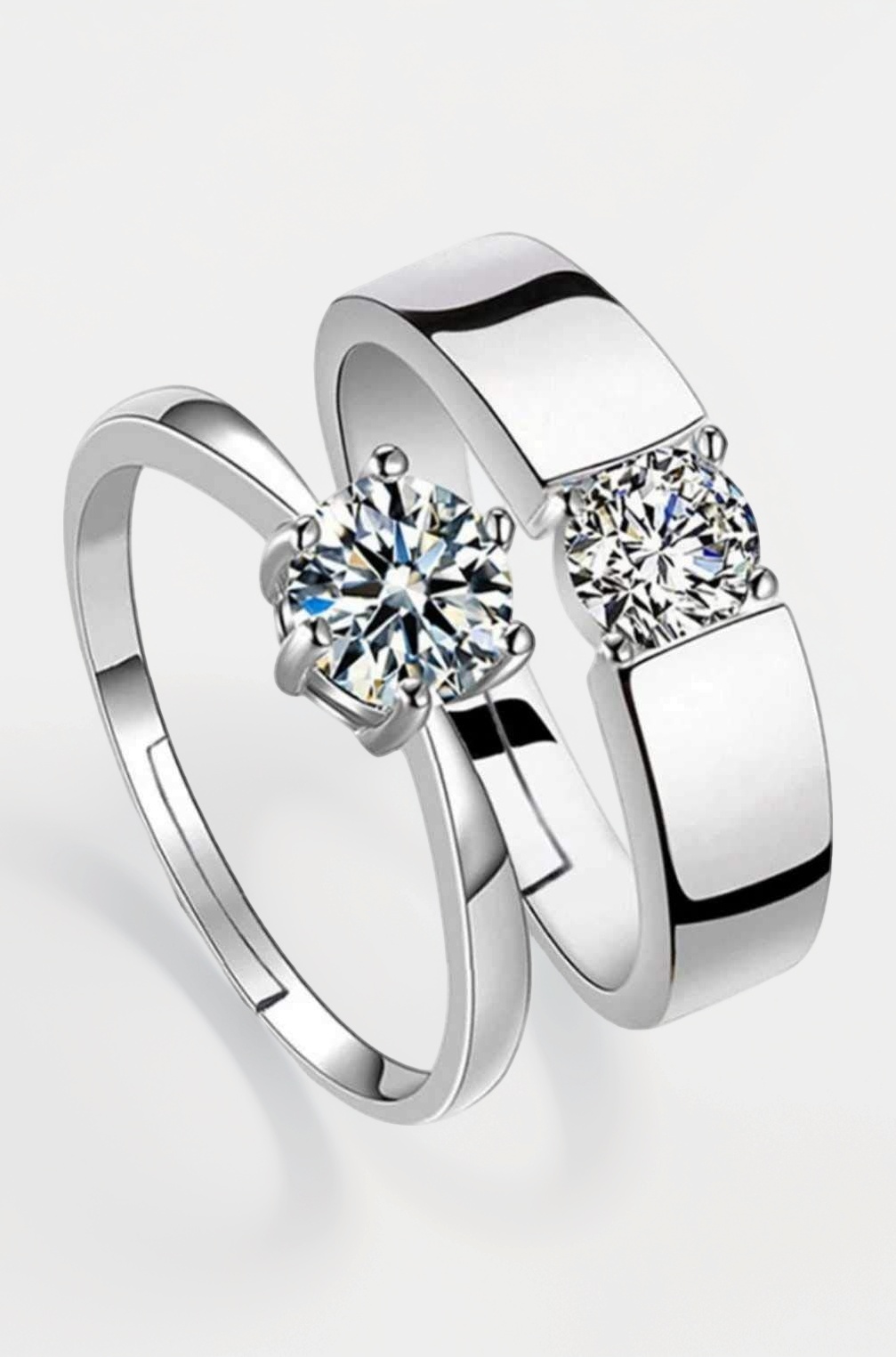 Couple Finger Ring Combo for women girls Men Boys girlfriend lovers CZ AD Solitaire Rings Proposal American diamond Stylish Valentine Gifts Platinum Silver Love Heart Single Adjustable CFRM164