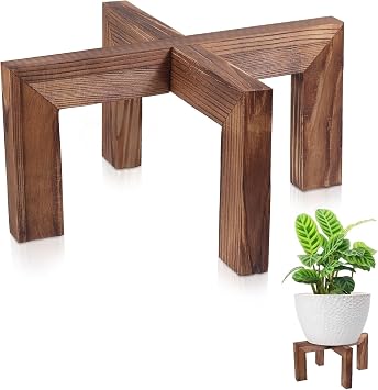 Wood Plant Stand Indoor Outdoor, Single Pot Holder for 5-15 Inch Planters, Sturdy Elevated Base for Living Room, Balcony, Patio, Rustic Display Stand for Heavy Flower Pots & Home Decor Brown