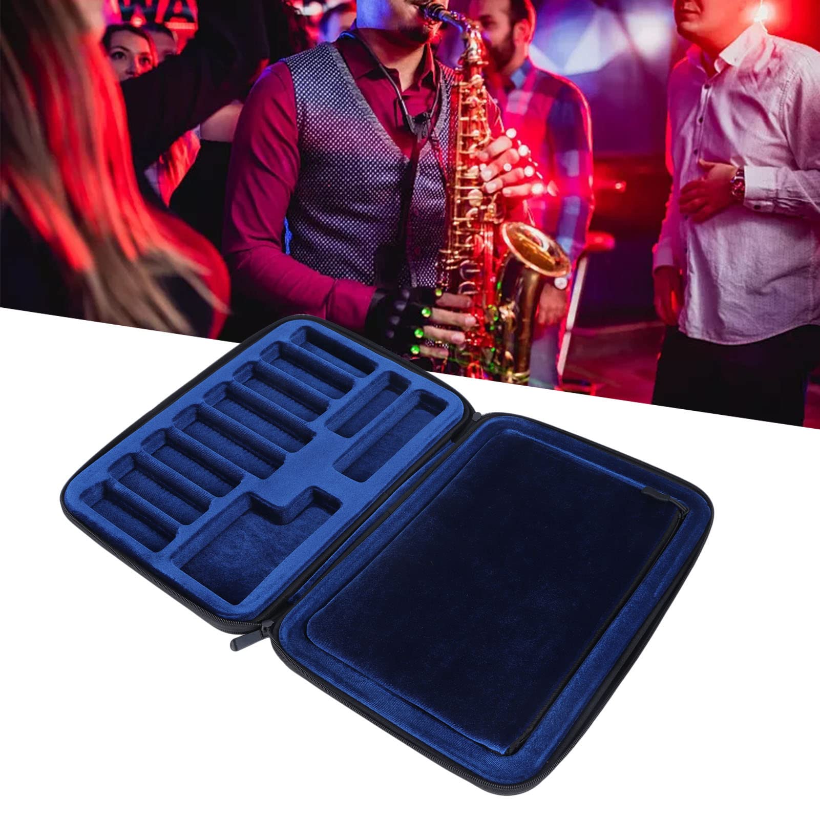 FUZHUI Saxophone Clarinet Mouthpiece Storage Case, Soft Oxford Cloth Handbag, Portable, Multi Space for 12 Pcs Mouthpieces, Includes Storage Pouch, Great Musicians, B