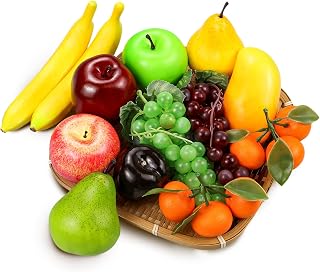 Lorigun 13-Piece Realistic Artificial Fruits Set - Fake Apples, Oranges, Grapes, Bananas for Party, Christmas Decor & Home Display