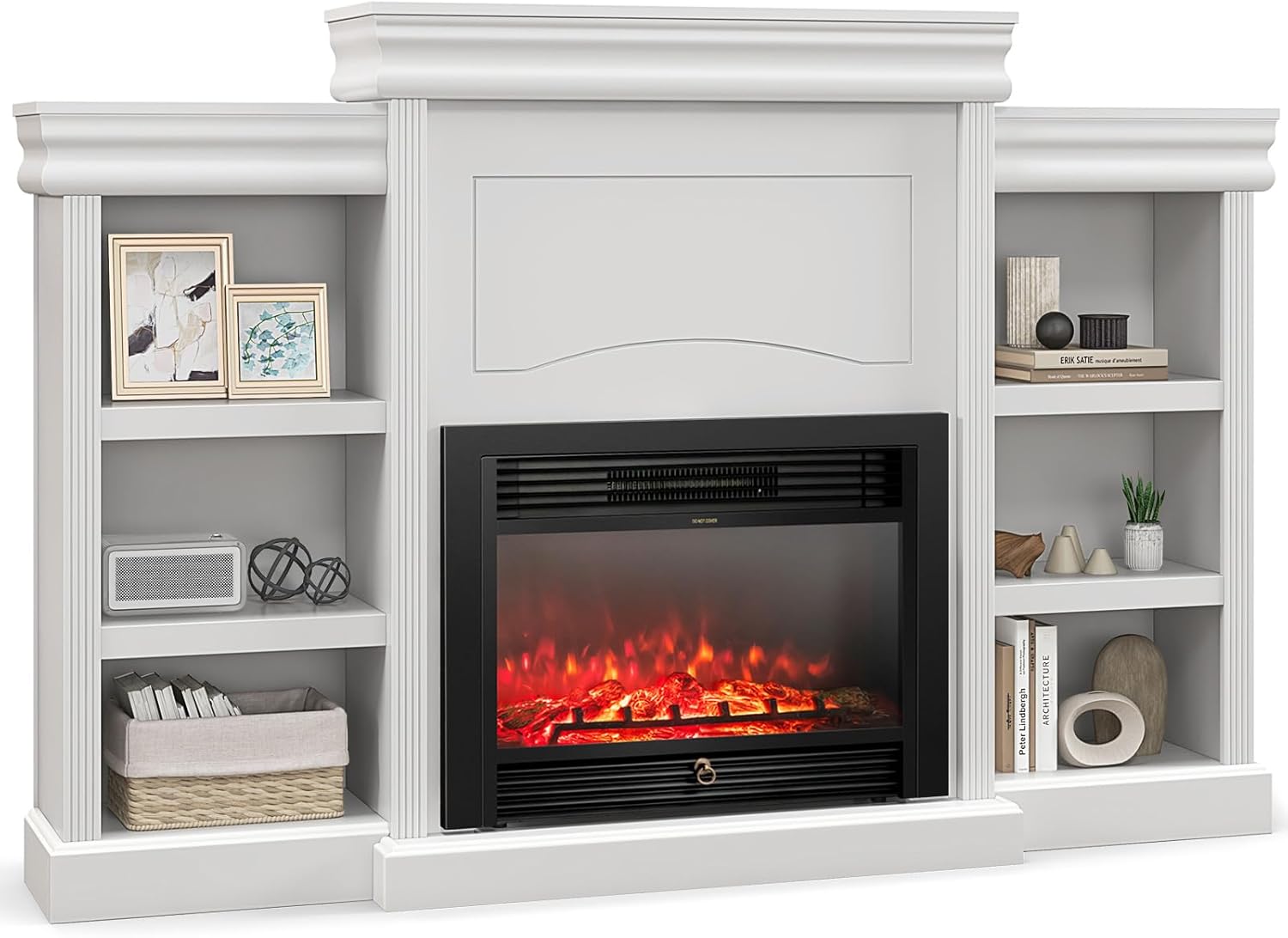 Giantex 70" Electric Fireplace TV Stand, 1500W Electric Fireplace Inserts with 3 Flame Colors, Media Console, TV Cabinet with Fireplace, 6 Shelves, Entertainment Center for Bedroom, Living Room